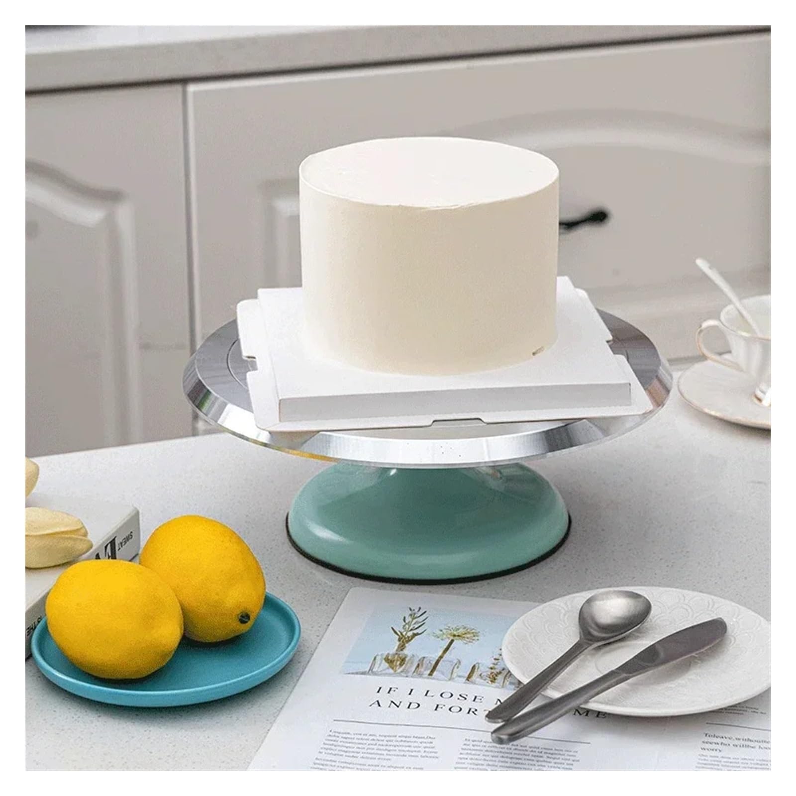 Tocadiscos de aluminio de 12 pulgadas para tartas de cumpleaños, mesa de plástico y flores de Ceic para decoración de pasteles y decoración de pasteles