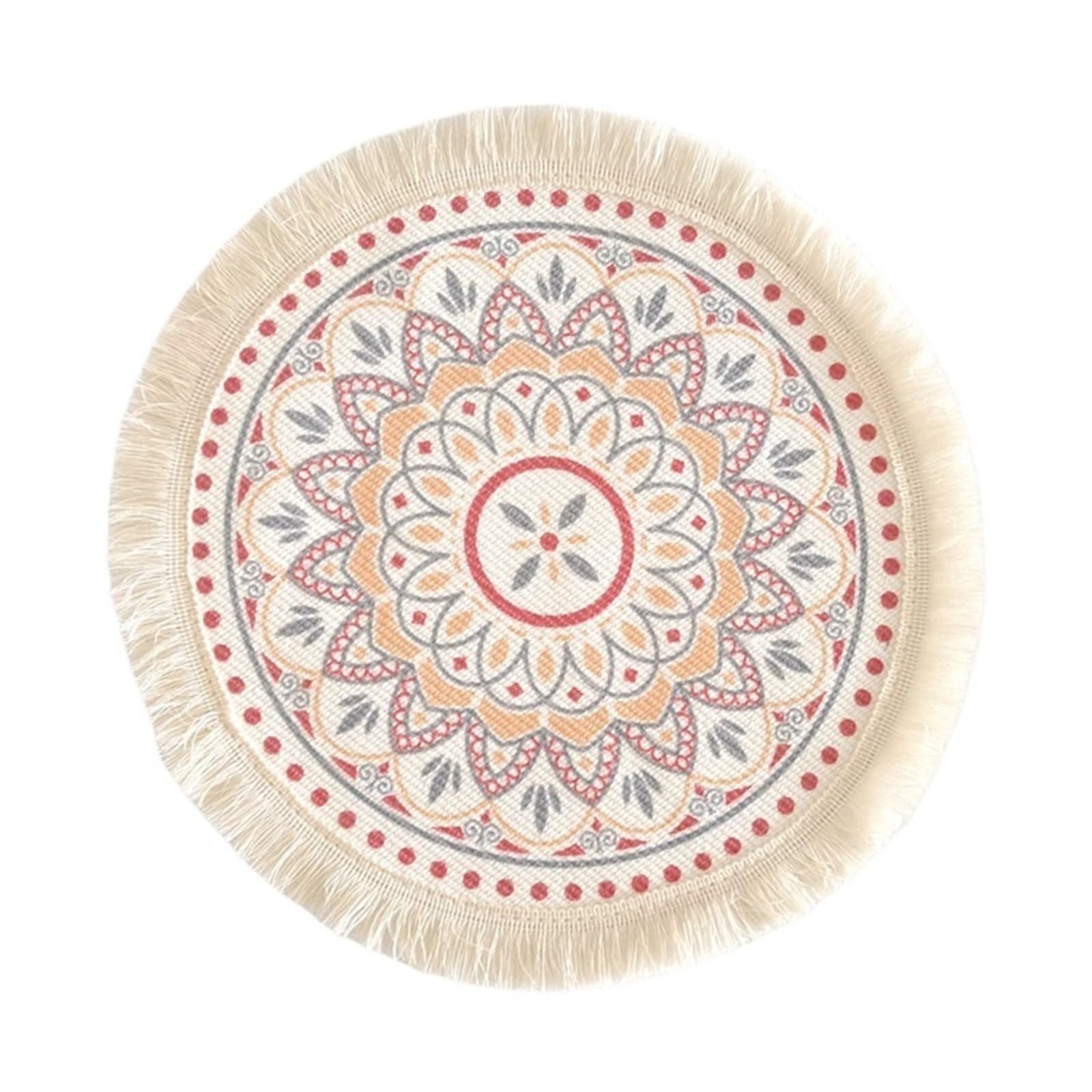 2pcs Bohemian Style Circular Placemat - Cotton Thread Woven with Tassels for Decor(Color 1,16cm)