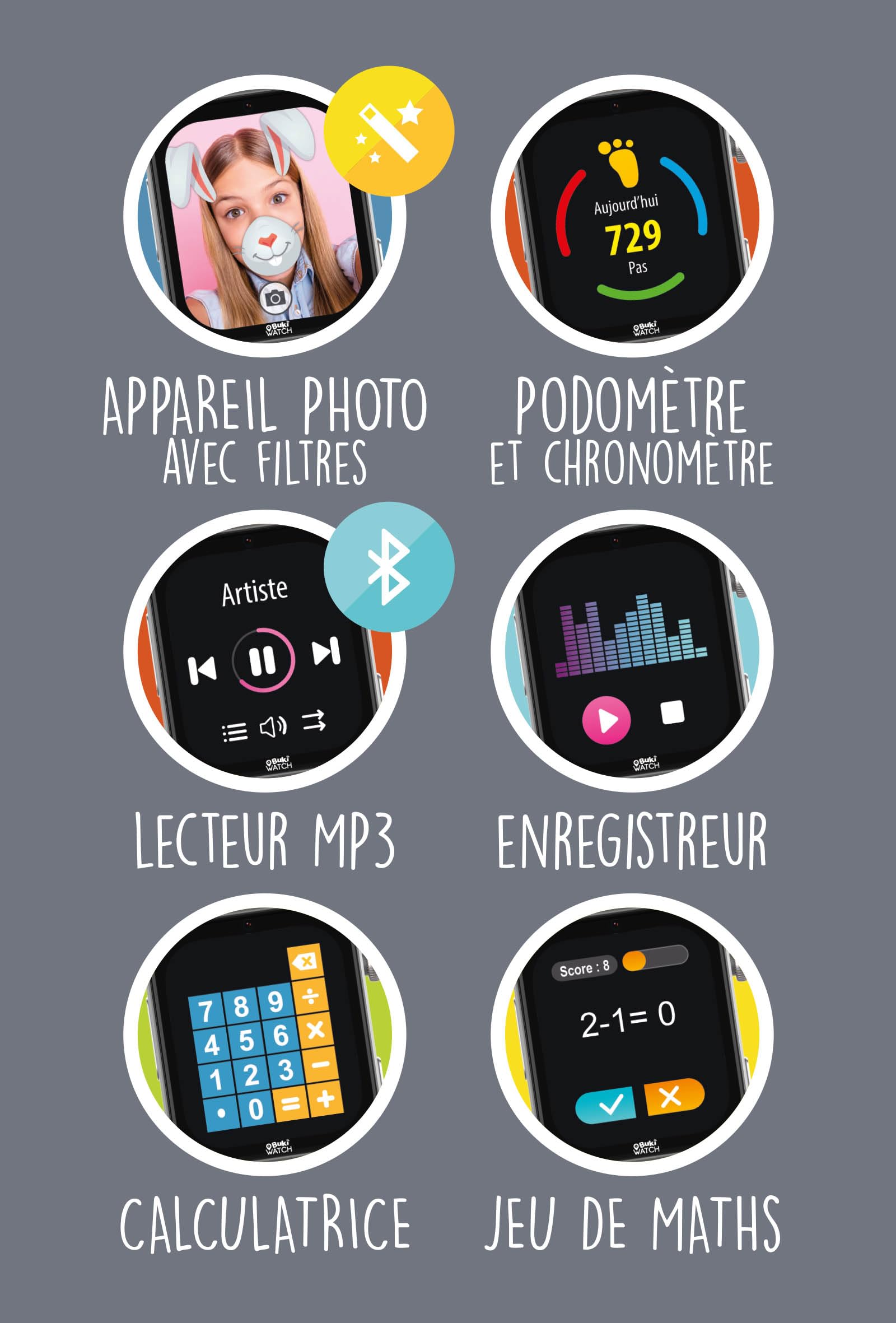 BUKI FRANCE - Montre Connectée Enfant Carte SIM Incluse – Appels, GPS, Vidéo, WiFi, Bluetooth – Bouton SOS, Application Parentale – Idéal Premier Téléphone - BUKI WATCH PRO - PRO01 - FRANCE UNIQUEMENT