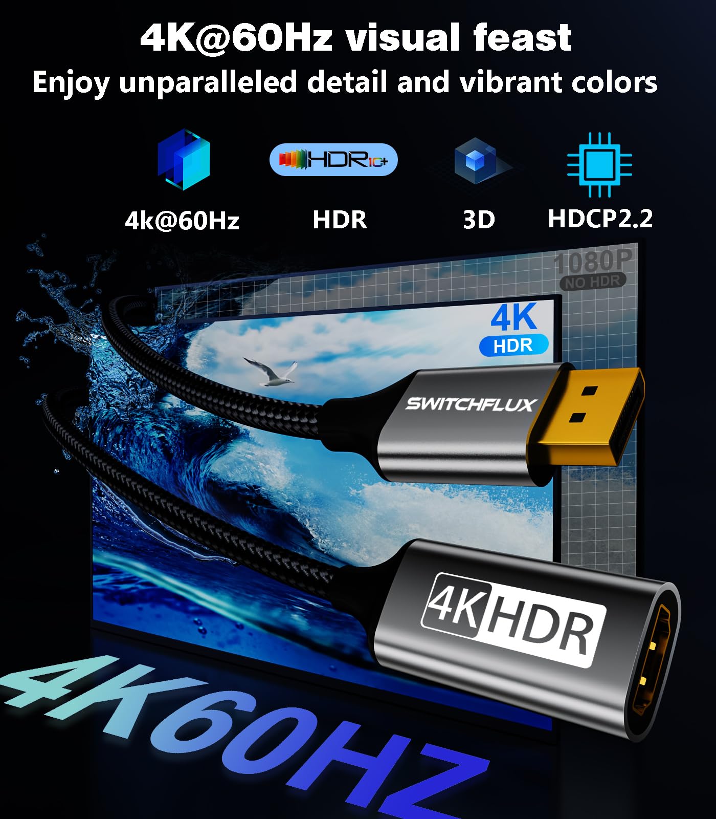 Lot de 5 adaptateurs actifs DisplayPort vers HDMI (4K @ 60 Hz, 1440p/2K @ 120 Hz) unidirectionnel DP 1.2 vers HDMI 2.0, mâle vers femelle, compatible avec AMD, NVIDIA, ordinateurs de bureau