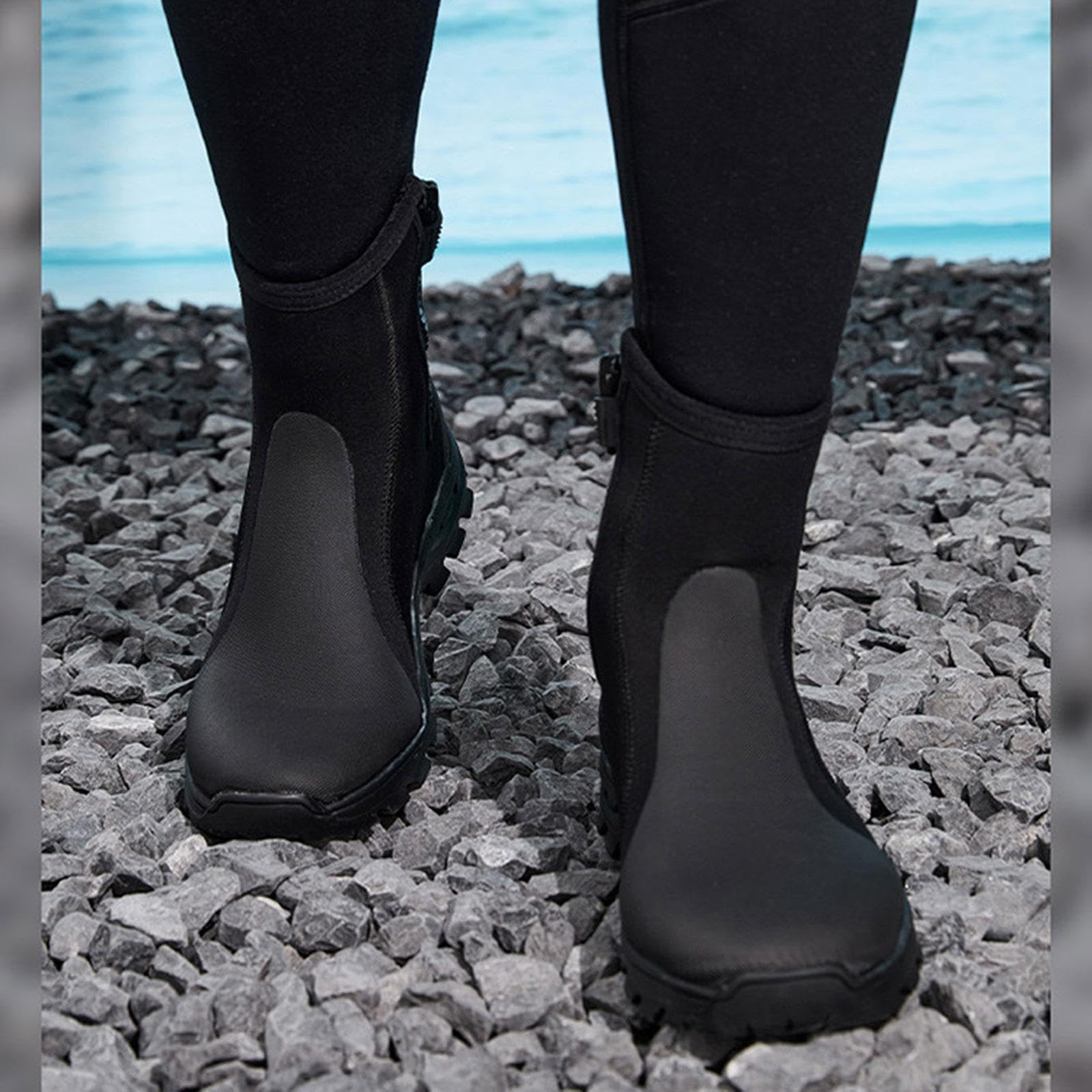Bottes de Plongée Bottillons En Néoprène Chaussures de Mer Chaussons Antidérapants avec Fermeture Éclair et Semelle En Caoutchouc Adapté pour La