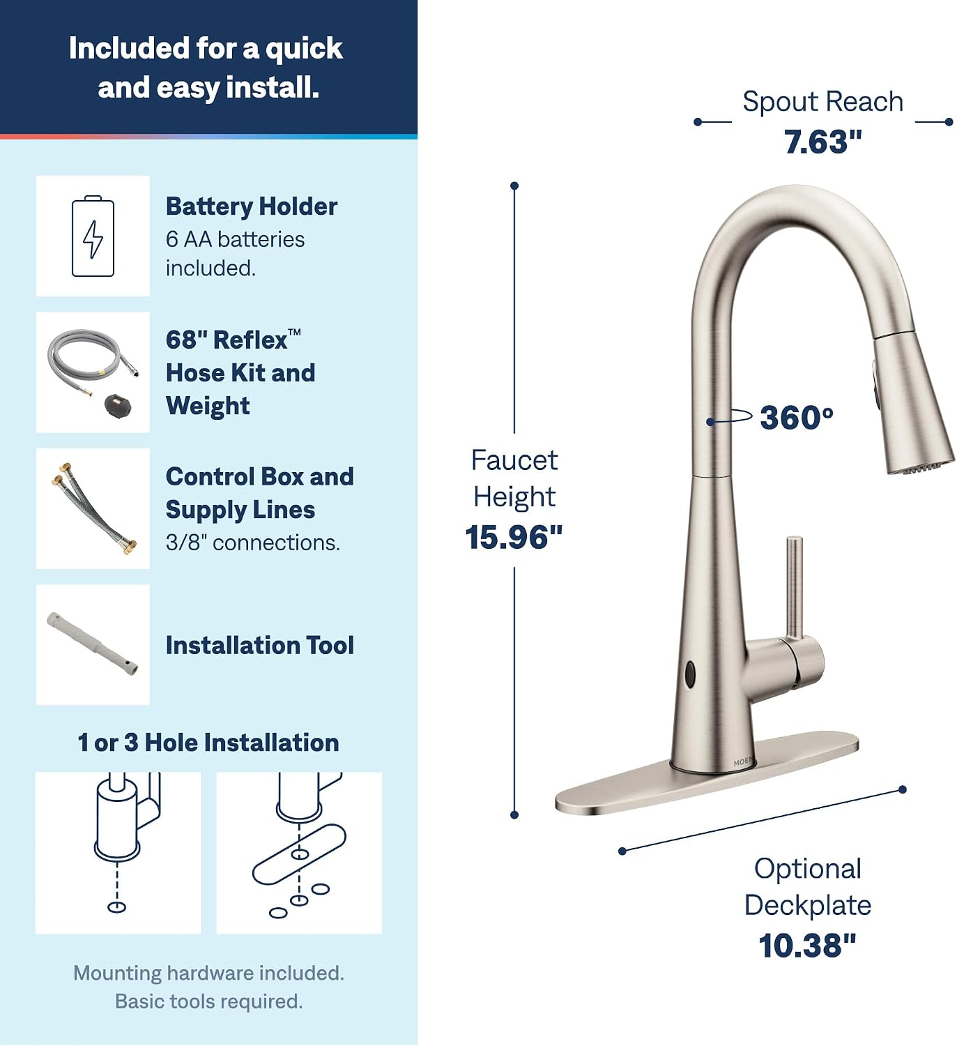 Moen Sleek Spot Resist Stainless Motionsense Wave Sensor Touchless One-Handle High Arc Pulldown Modern Kitchen Faucet Featuring Power Clean, 7864EWSRS