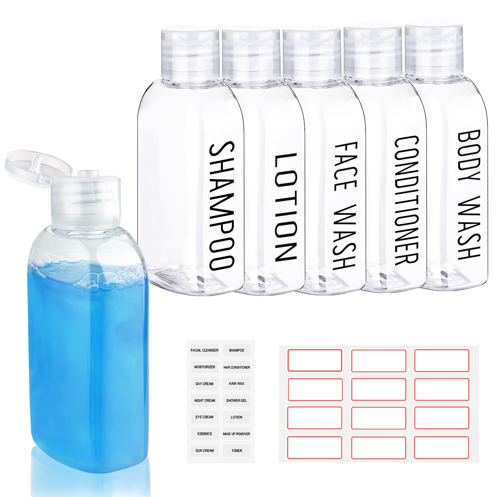 Ronyes Travel Bottles for Toiletries 6 Pack 100ml Leakproof Reusable Travel Size Containers (Clear)