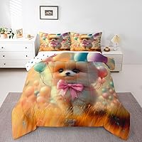 Vista 16 de Juego de edredón de perro lindo para niños, juego de ropa de cama con estampado de carlino de dibujos animados para niños y adolescentes, juego