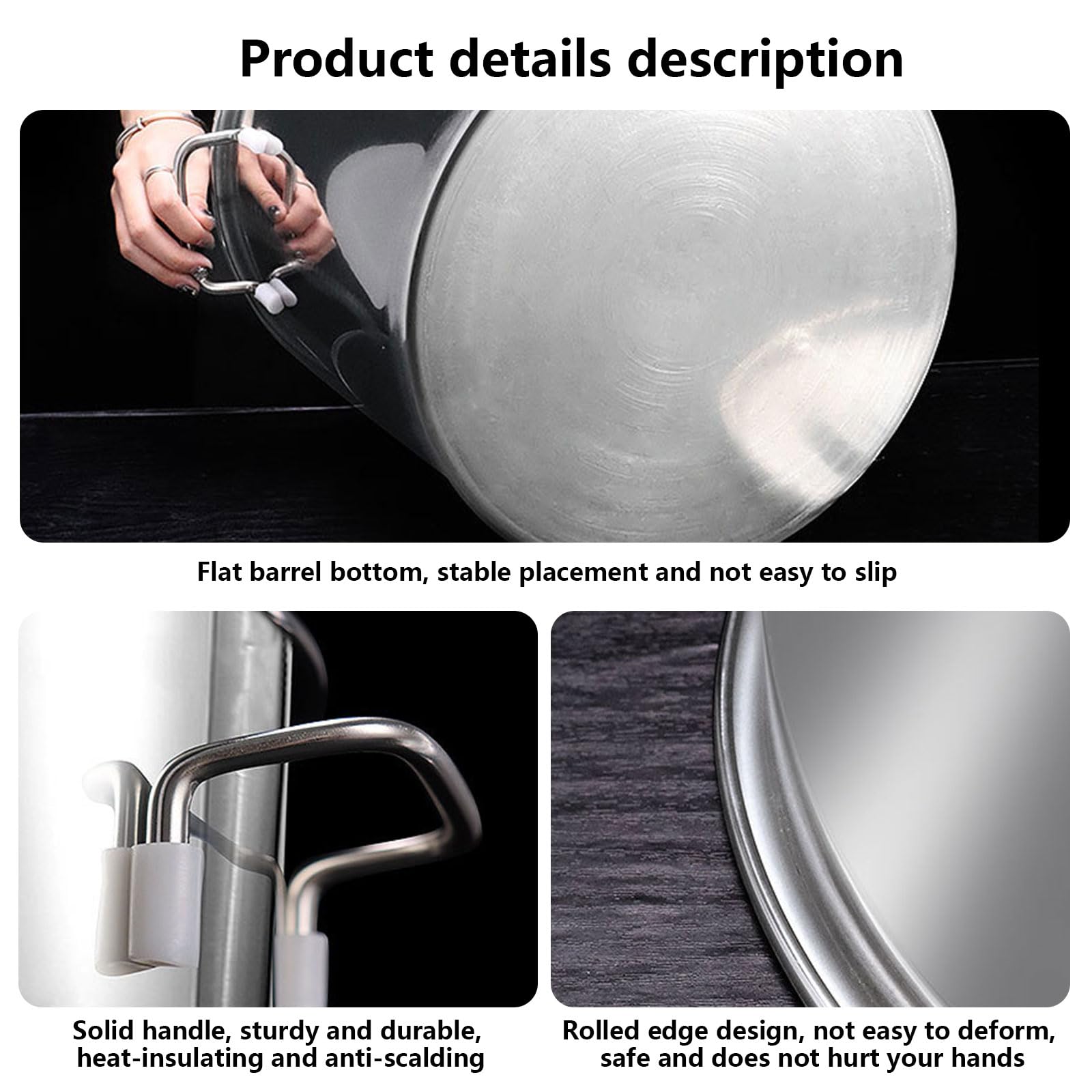 Pentola da zuppa Professionale in Acciaio Inox con Coperchio, Grande pentola Profonda 30x30 cm, Ideale per fornelli a Gas, hotpot e Cottura a Base di Latte, pentola da Cucina Resistente.