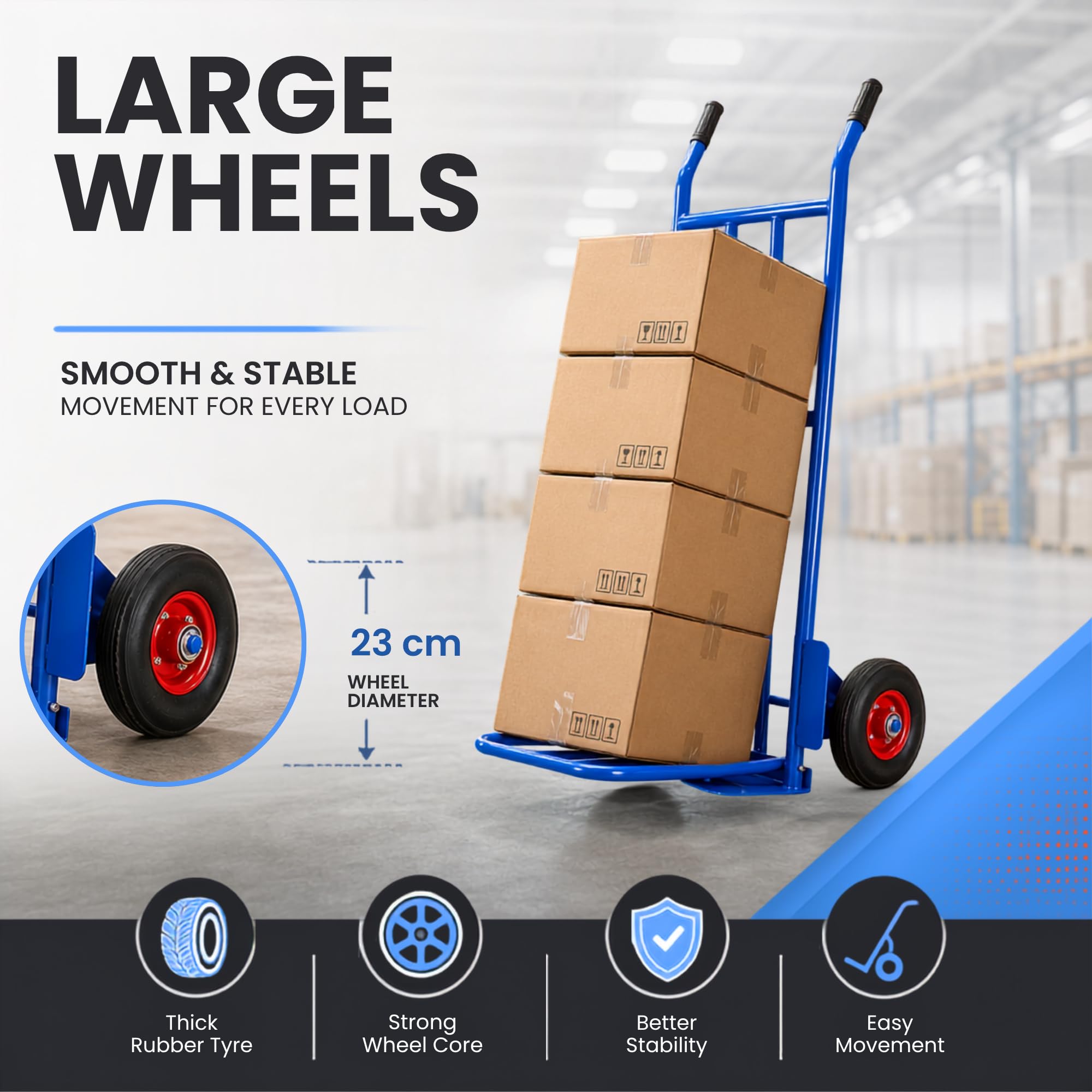 Carretilla de Mano 300 kg, Carro de Carga Profesional con Ruedas