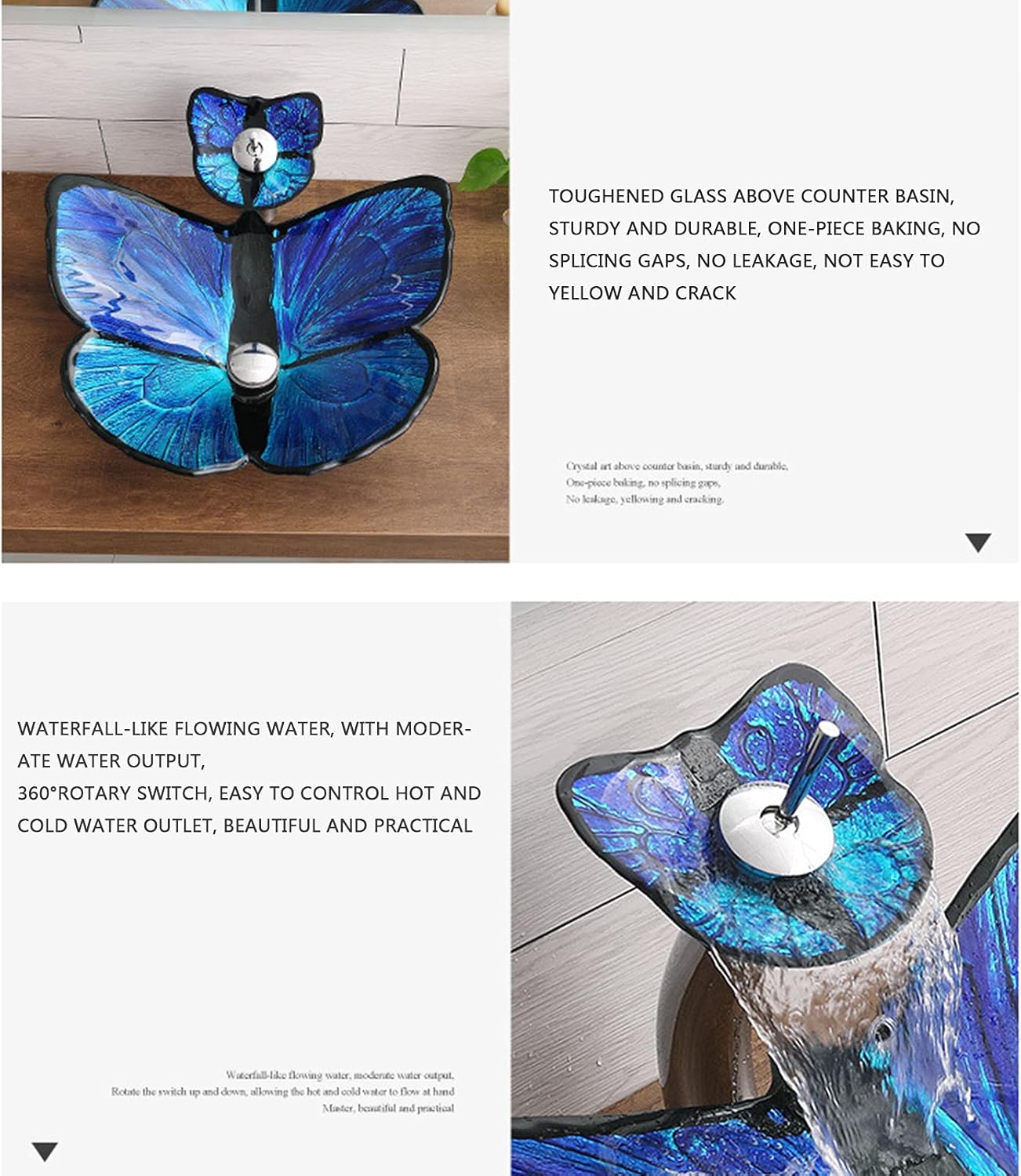 MBROS Bathroom Butterfly Shaped Artistic Vessel Sink, Bathroom Tempered Glass Vessel Sink, Bathroom Above Counter Vessel Vanity Sink,red 5 Accessories