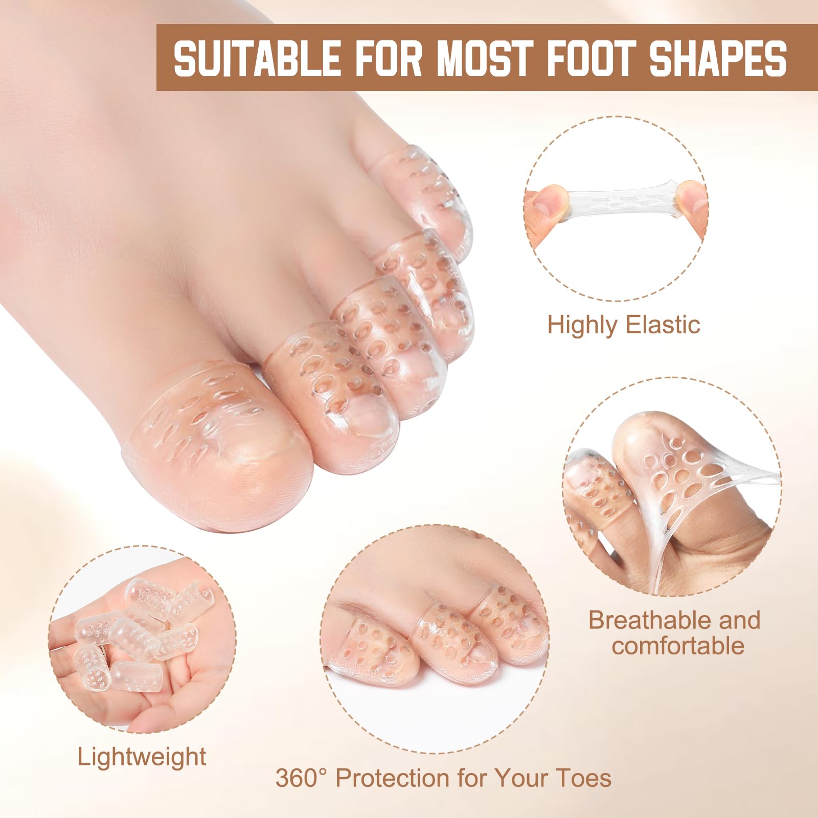 60 Piezas Protector Dedo Pie Silicona Transparente - 50 Dedos Pequeños 10 Grandes, Protector Dedos Pie Transpirable, Silicona Protector Antifricción para Caminar, Correr, Bailar y Deportes