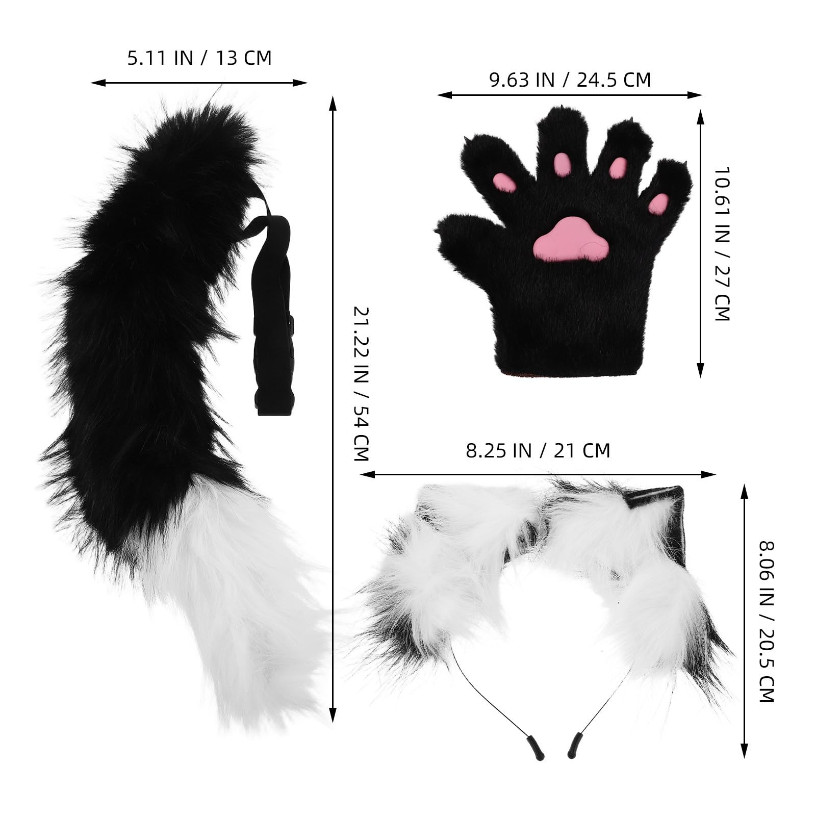 Housoutil Diadema con Orejas de Animal de Cosplay, Orejas y Mitones Guantes, Felpa y Plástico, con y Guantes, para Adultos, Halloween y Fiestas Temáticas de Zoológico y Bosque