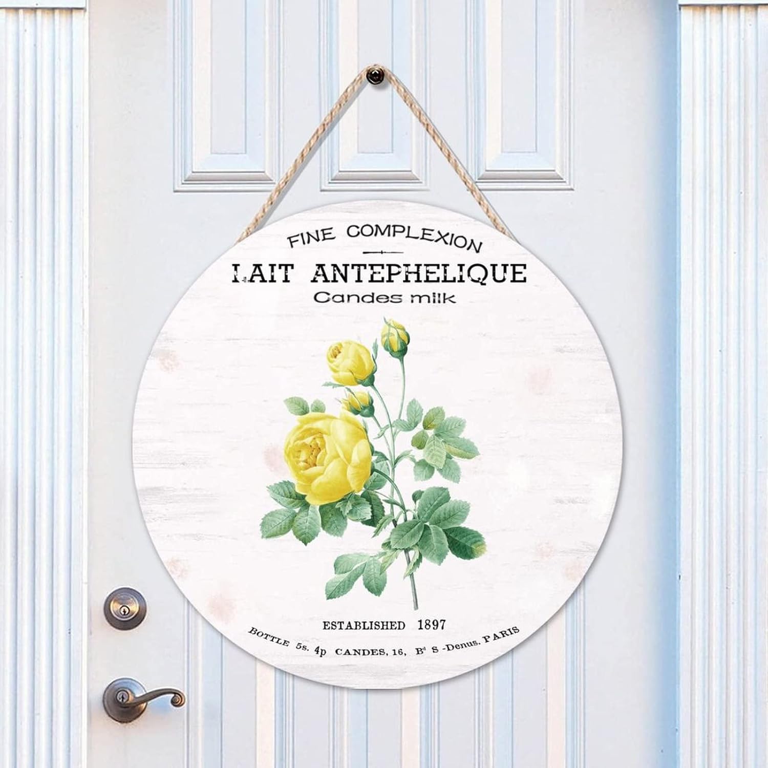 Rose Wall Door Hanging Sign, French Vintage Flower Wood Door Sign, Flower 16x16in Front Door Round Wood Sign Farmhouse Front Porch Decor Housewarming Gifts