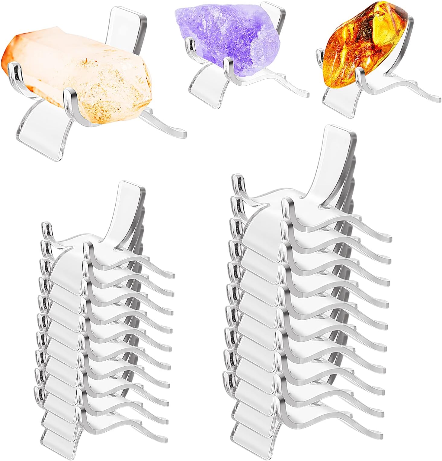 Dreamtop Acrylic Display Stands, 20 Pack Transparent Triangle Holder for Small Collectibles, Mineral, Fossil, Coral, Post Cards etc, 2 Sizes