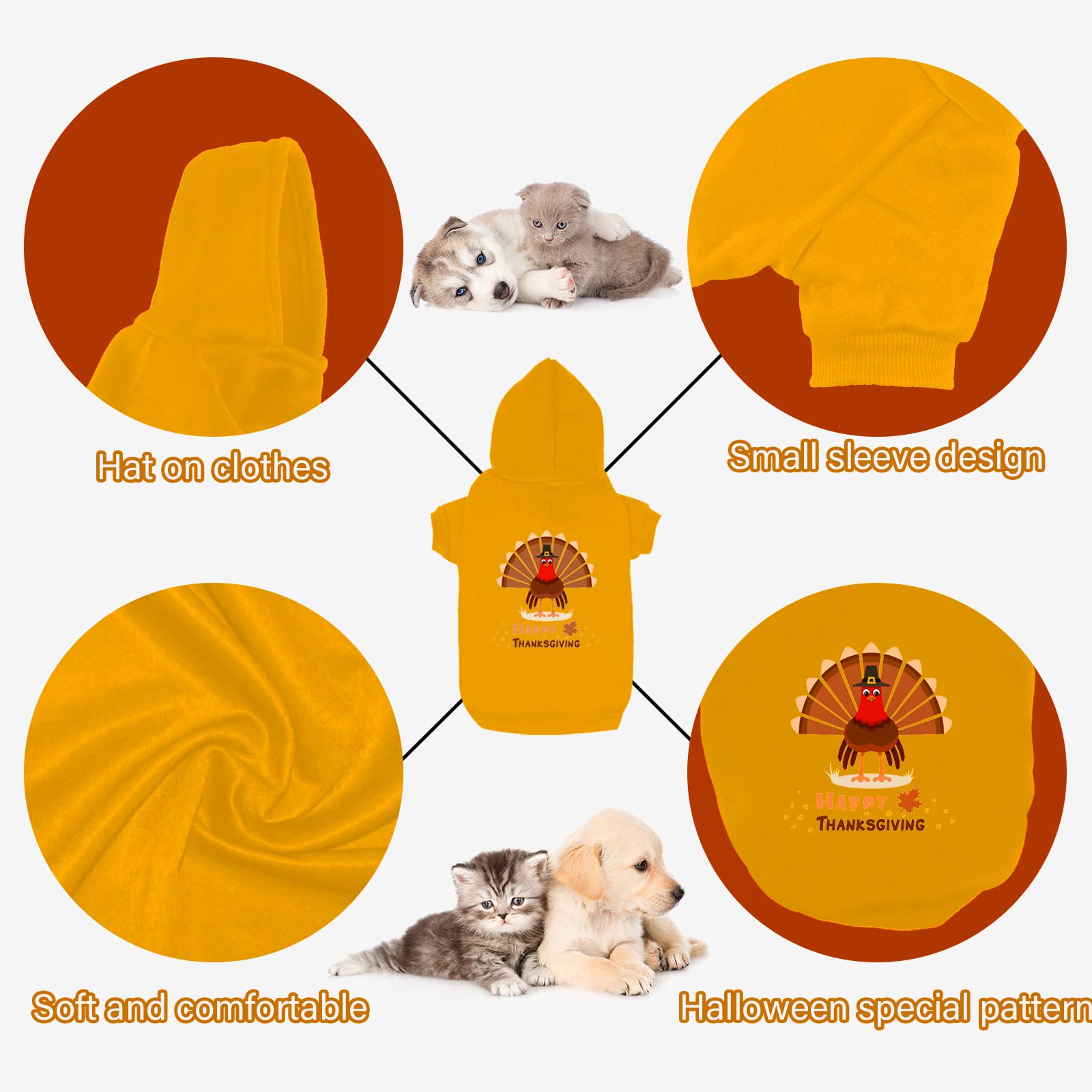 GABraden Thanksgiving Dog Sweatshirt Costtume,Turkey Pattern Puppy Hoodies Winter Clothes Sweatshirt,Suitable for Small and Medium-Sized Cats and Dogs(Thanksgiving-2, Large)