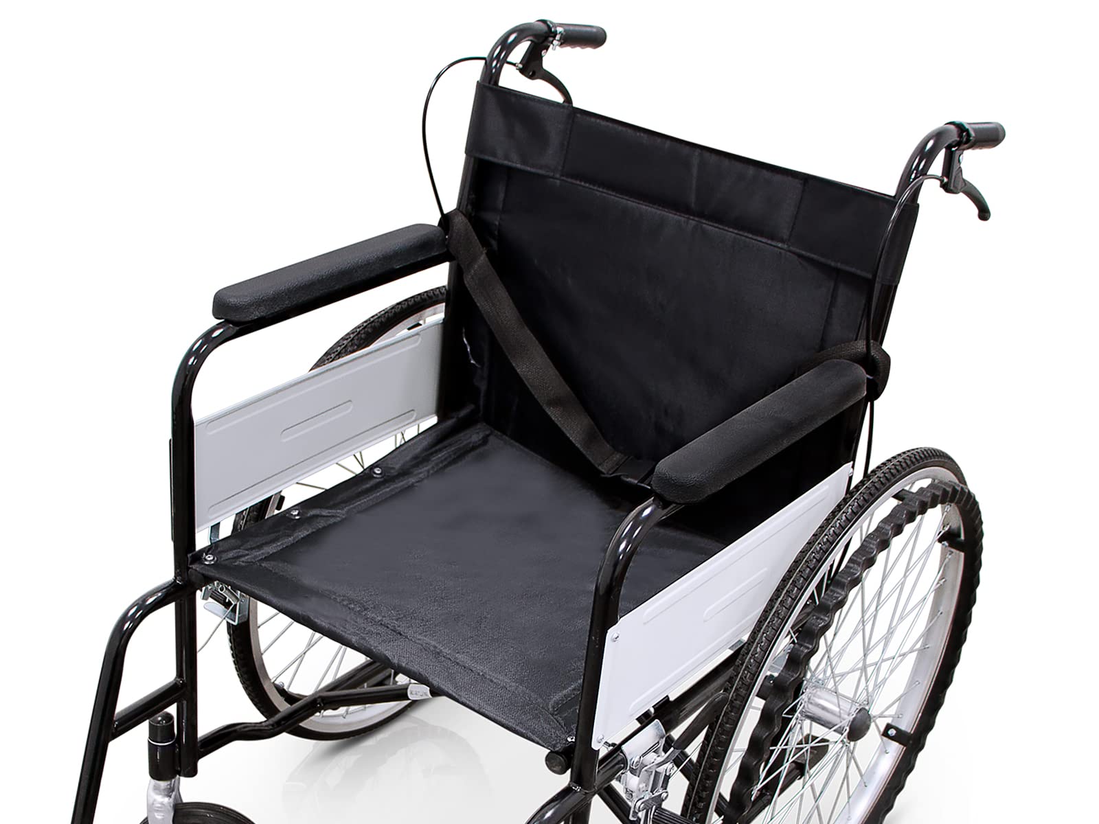 QUIRUMED Silla de ruedas plegable, modelo BASIC, Acero, Reposapiés extraíbles, Cinturón de seguridad, Asiento 46 cm, Para mayores, Para minusválidos, Hasta 120 kg