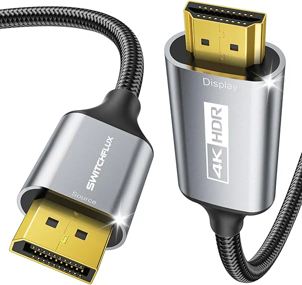 SWITCHFLUX Active DisplayPort to HDMI Cable 6Ft (4K@60Hz,1440P/2K@120Hz) Uni-Directional Display Port 1.2 to HDMI 2.0 Braided Cord,DP to HDMI Compatible with AMD,NVIDIA,Desktops,and Gaming Monitors