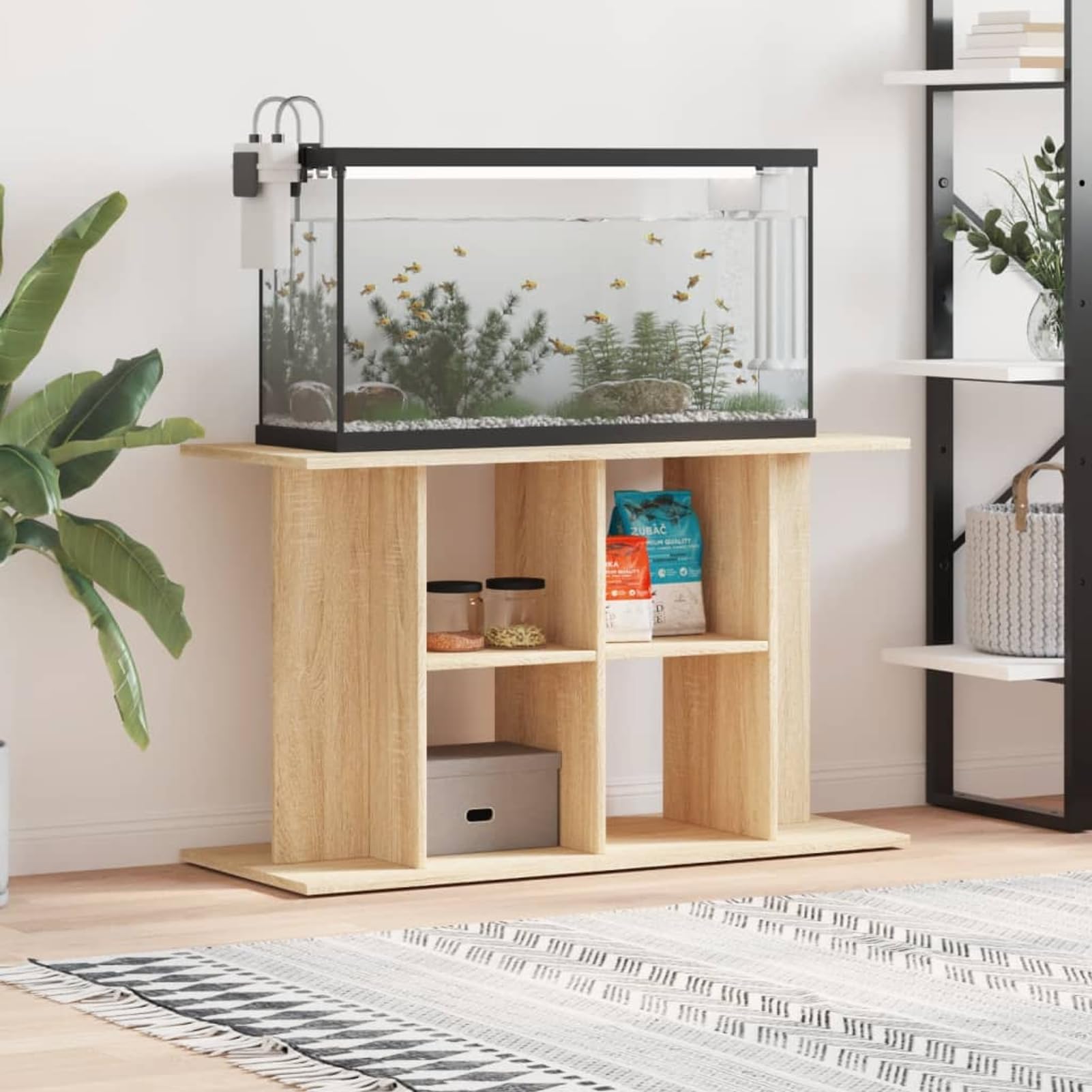 Gecheer Aquarium Stand with Storage, Engineered Wood, Sonoma Oak, 100x40x60 cm, for Fish Tank Display and Accessories Organization 833586
