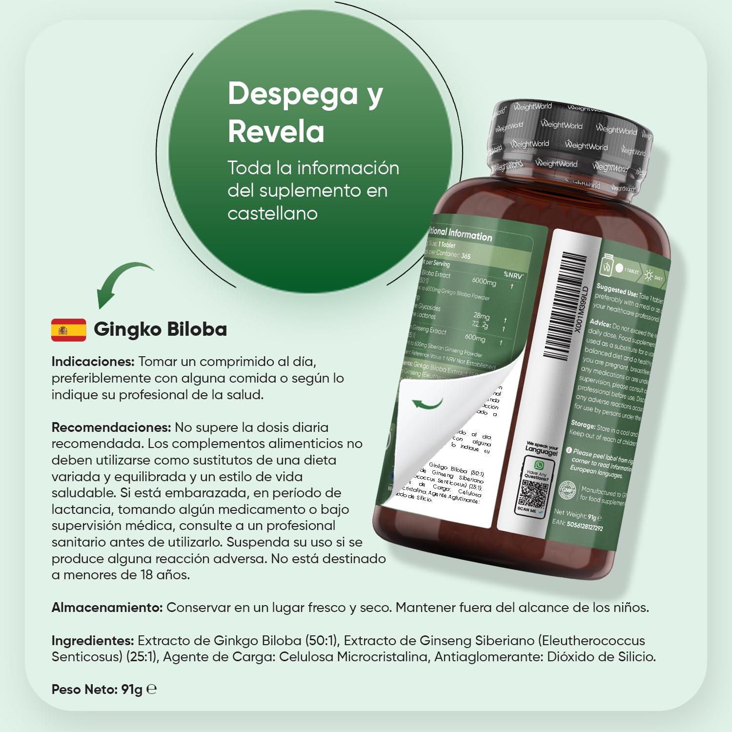 Ginkgo Biloba 6600 mg - 365 Comprimidos Veganos con Ginseng Siberiano 50:1 - Con 28 mg Flavonoides y 7,2 mg Terpenos - Suplemento de Origen Natural para 1 Año, Sin Gluten ni Estearato de Magnesio