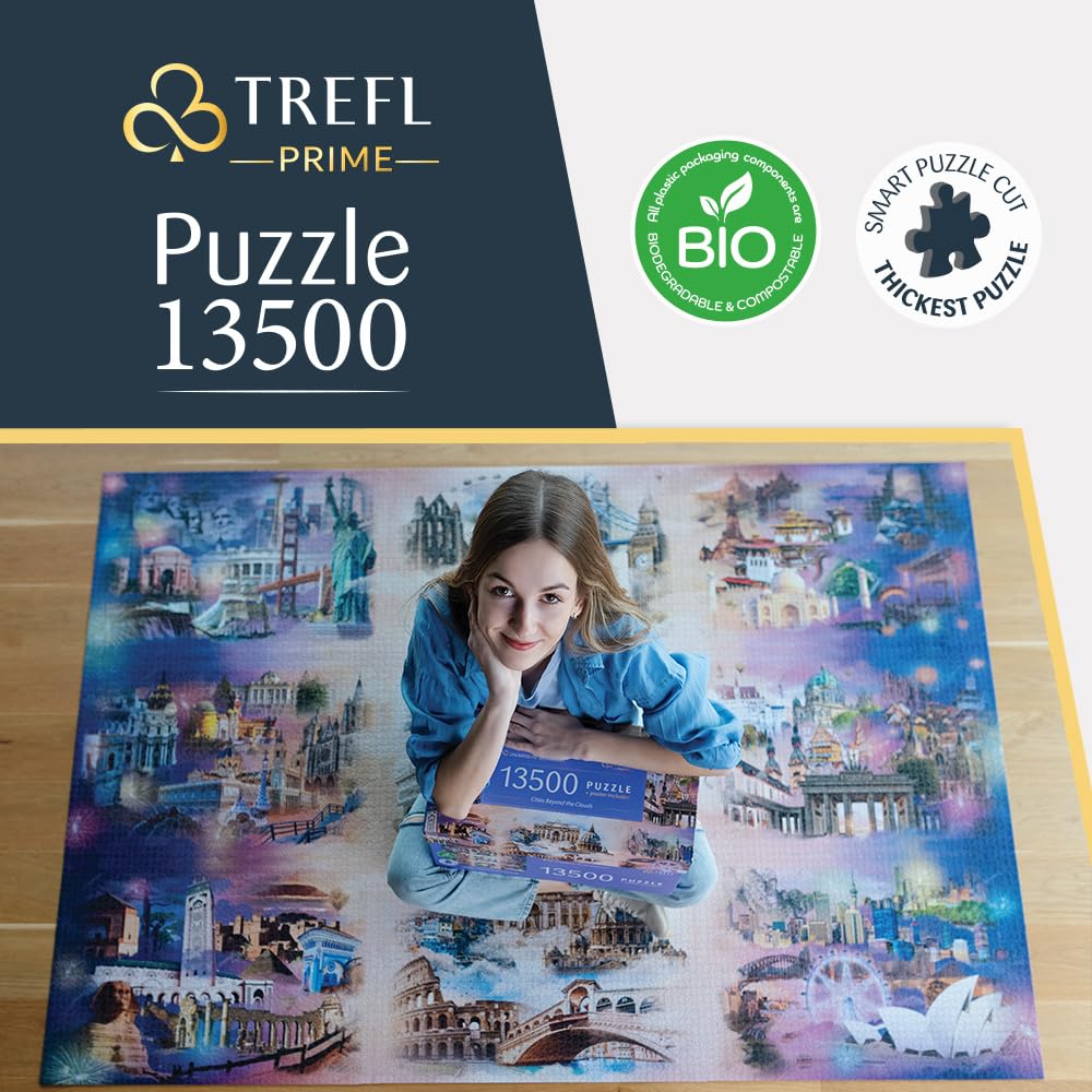 Trefl Prime - Puzzle UFT: Cities beyond the clouds - 13500 Elementów, Duża Układanka ze Słynnymi Zabytkami, Kolaż, Najgrubsza Tektura, BIO, EKO, Rozrywka dla Dorosłych i Dzieci od 12 lat