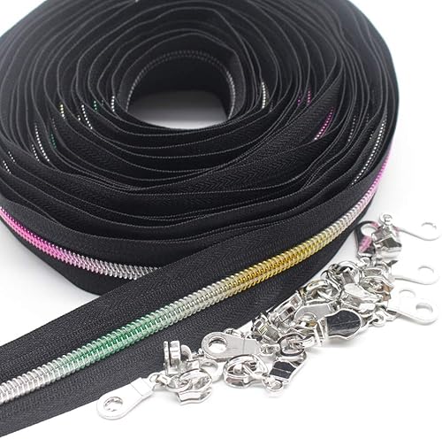 Miniatura 3 de YaHoGa The Yard - Cremalleras de nailon metálico de arcoíris #5 con dientes coloridos, 10 yardas a granel con 25 deslizadores plateados para bolsas