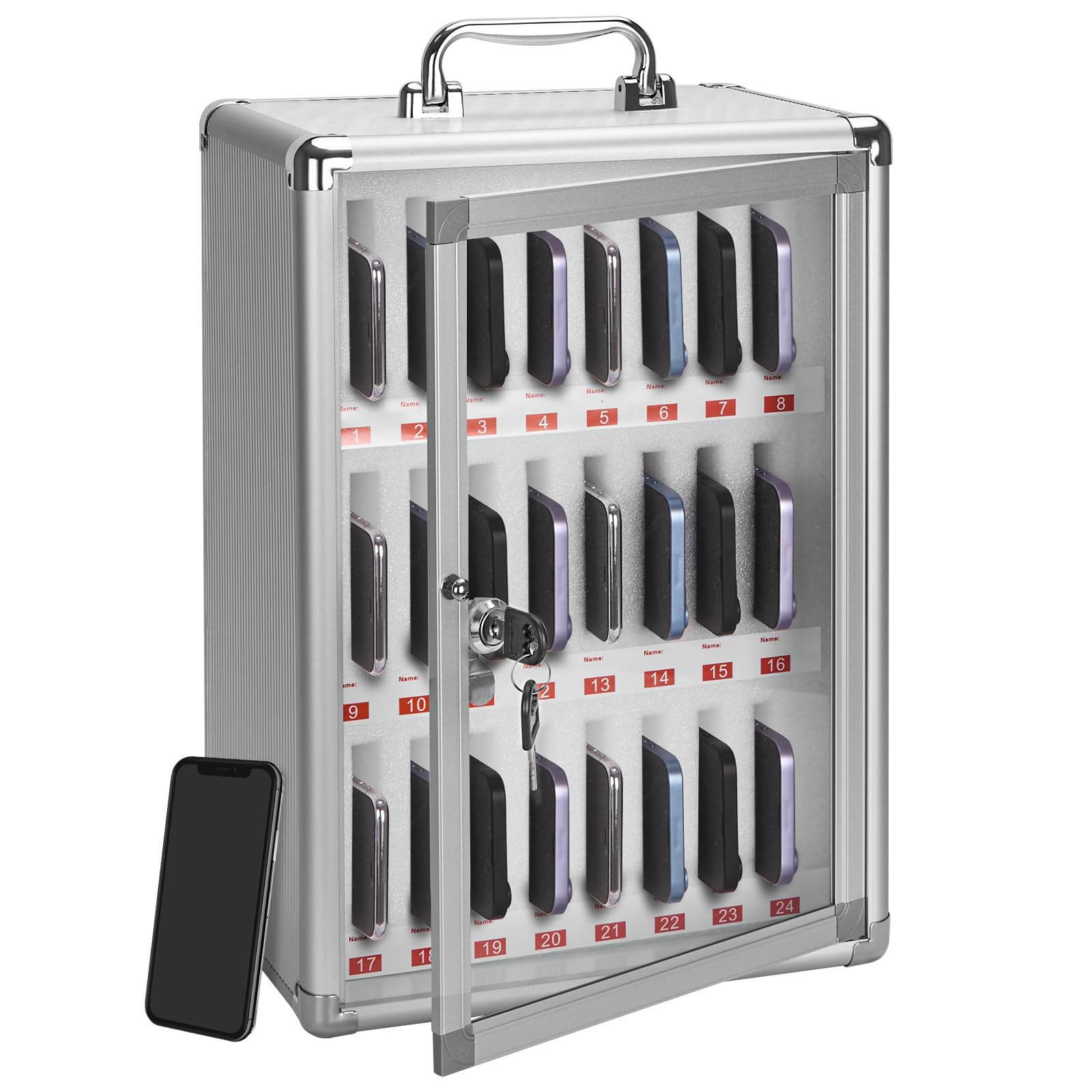 LOCKCURX 24-Slot Cell Phone Locker - Durable Cell Phone Lock Box with Key for Secure Phone Storage, Versatile Phone Box for Offices, Schools, and Factories, Cabinet Pocket Chart Lock Box Design