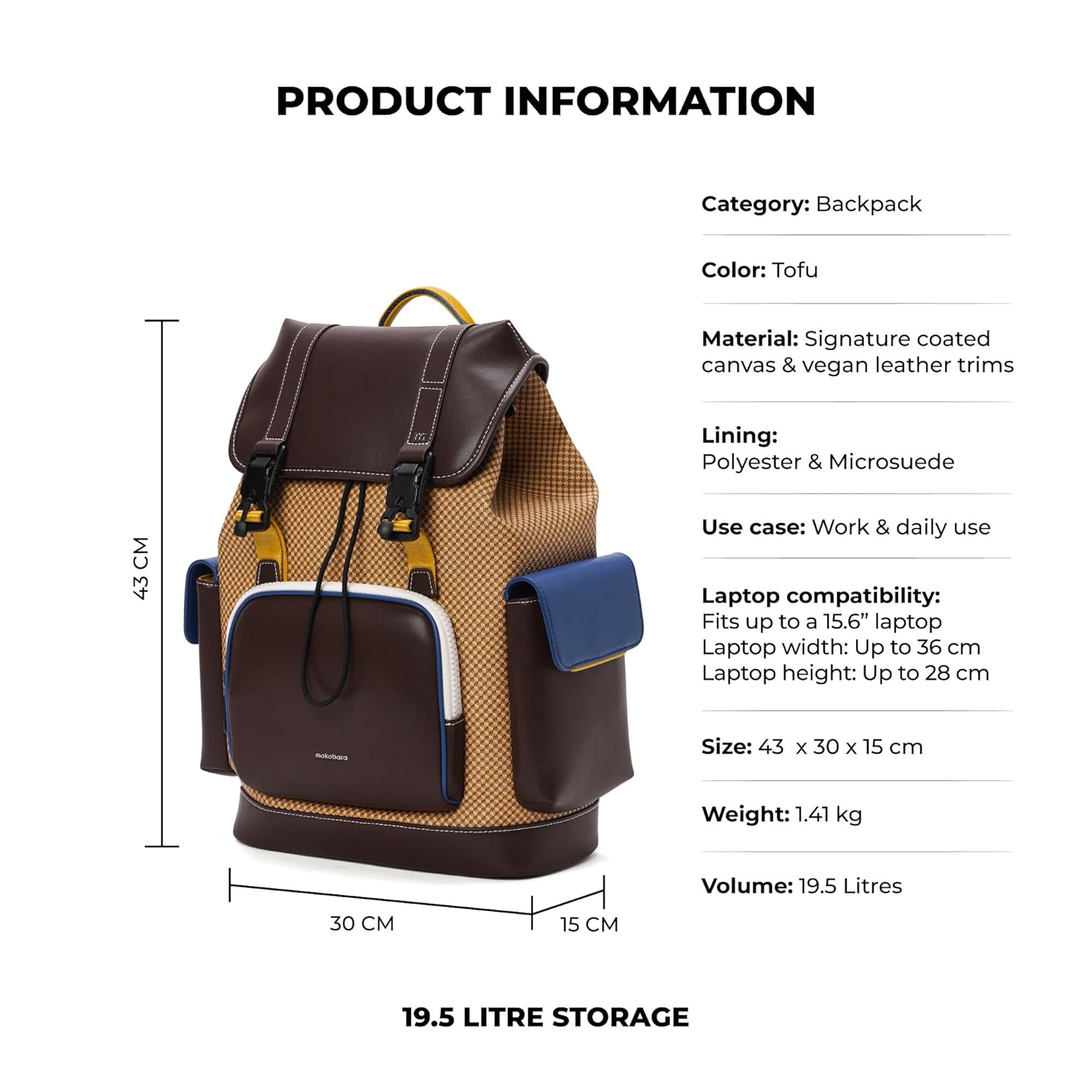 MOKOBARA Teriyaki |15.6 Inch Laptop 4 Compartment,19.5L Capacity|Signature Coated Canvas & Vegan Leather Trims,Water-Resistant,Lightweight|Padded Back Panel Backpack (Tofu) 10 71qKqZb1FDL. SL1500