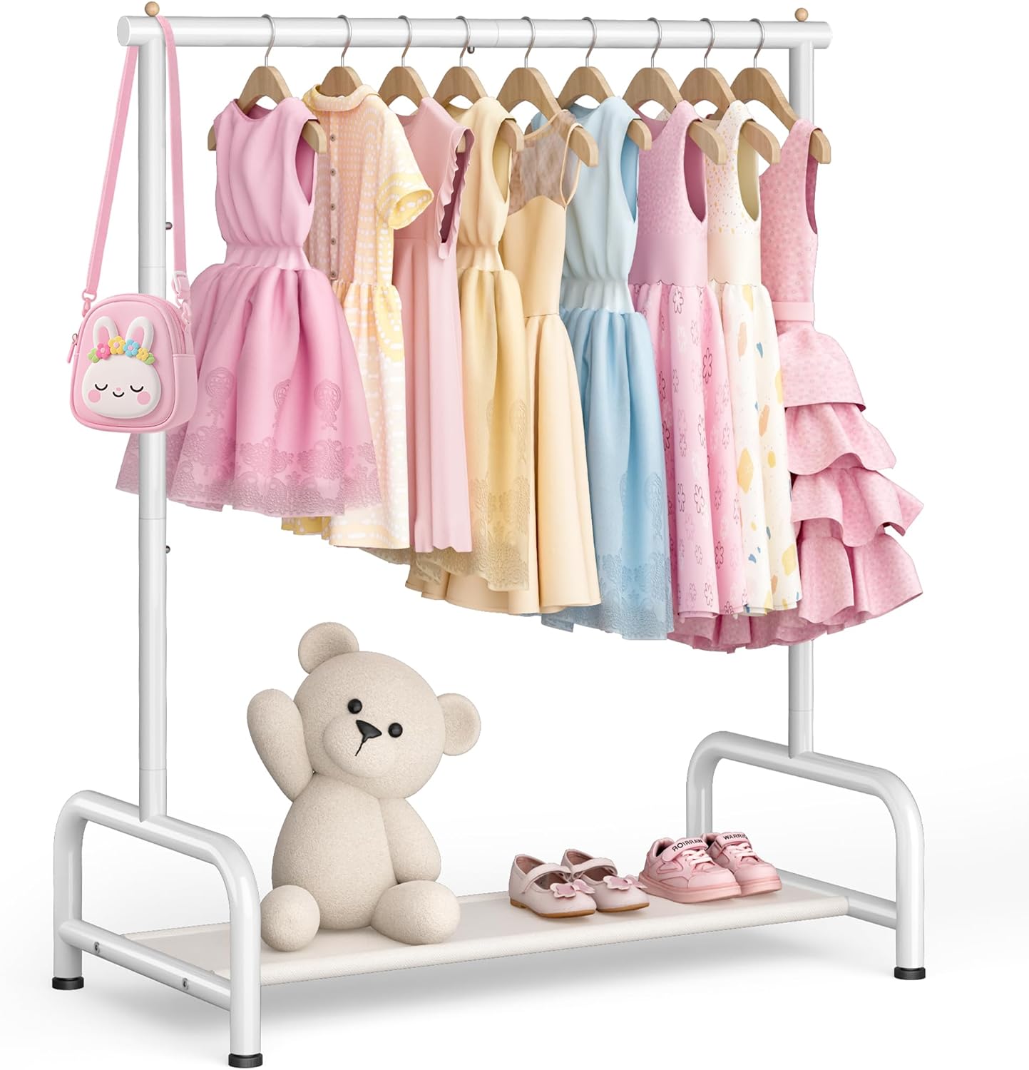 Kids clothing rack for hanging clothes and storing items