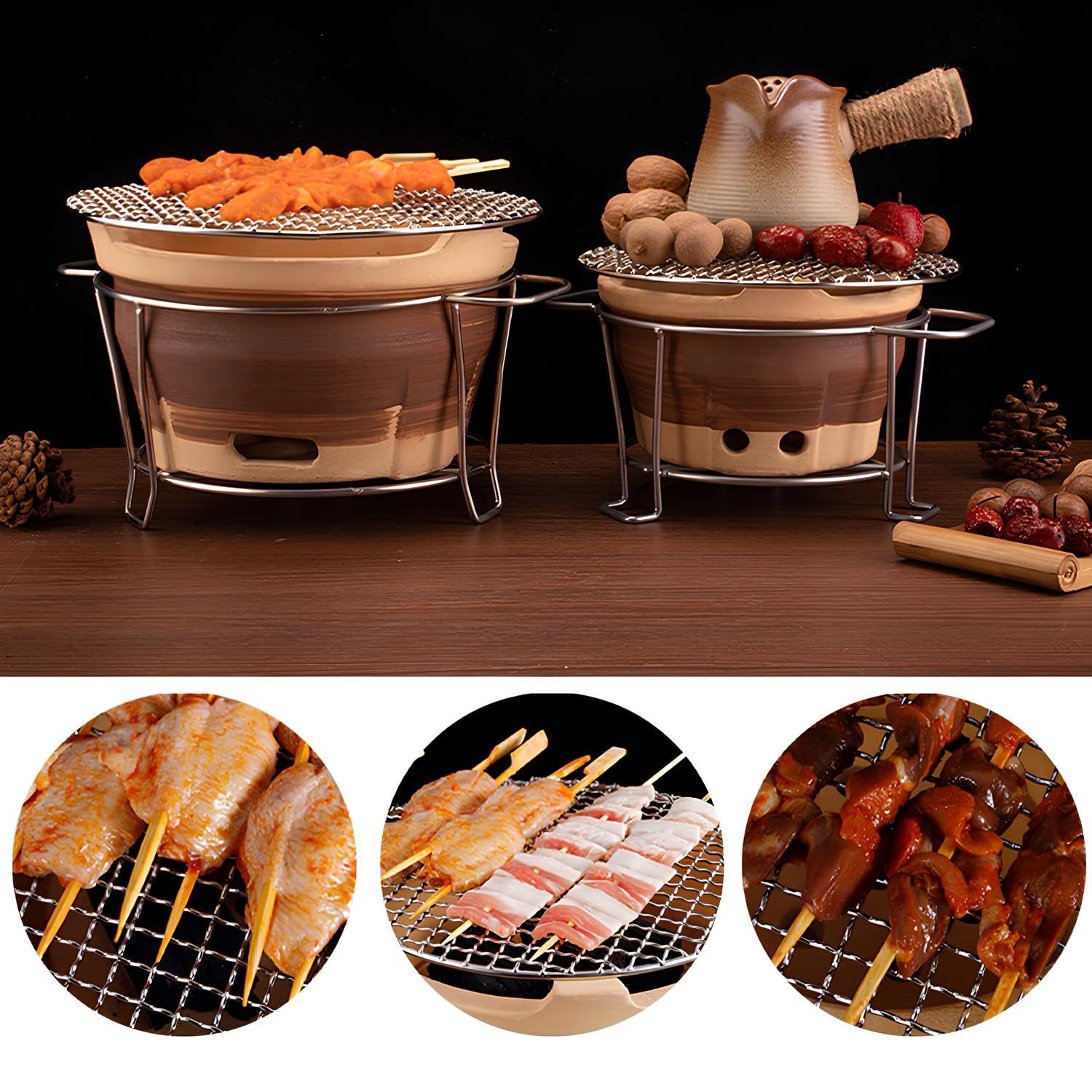 Przenośny grill na węgiel drzewny, do użytku wewnątrz i na zewnątrz, kompaktowy grill kempingowy, do gotowania na zewnątrz, tylnej klapy i podróży (M)