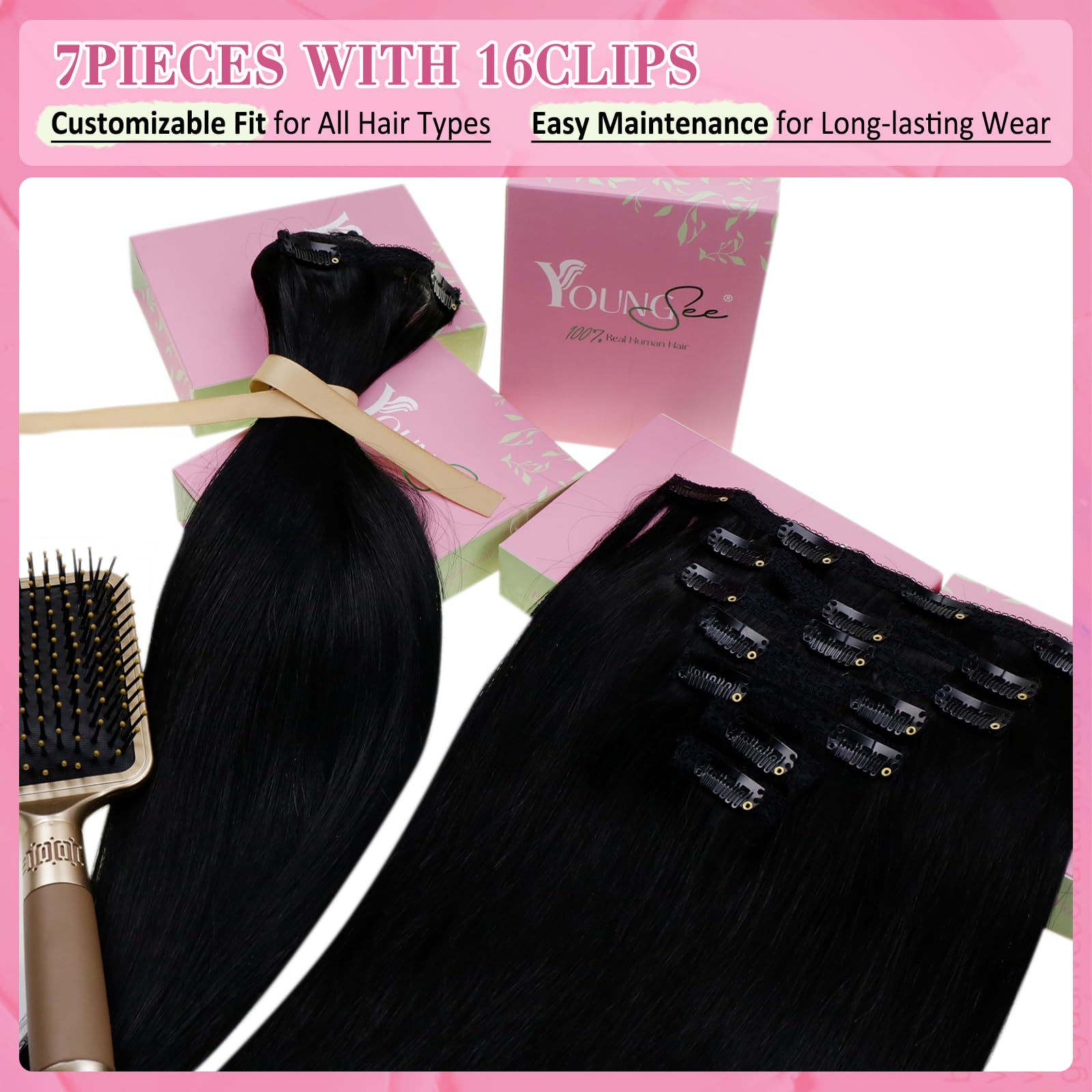 YoungSee Clip in Human Hair Extensions Black 12inch 80g 7pcs Human Hair Clip in Extensions Jet Black Short Straight Human Hair Extensions Clips in for Women Separate Pieces Invisible - Image 4