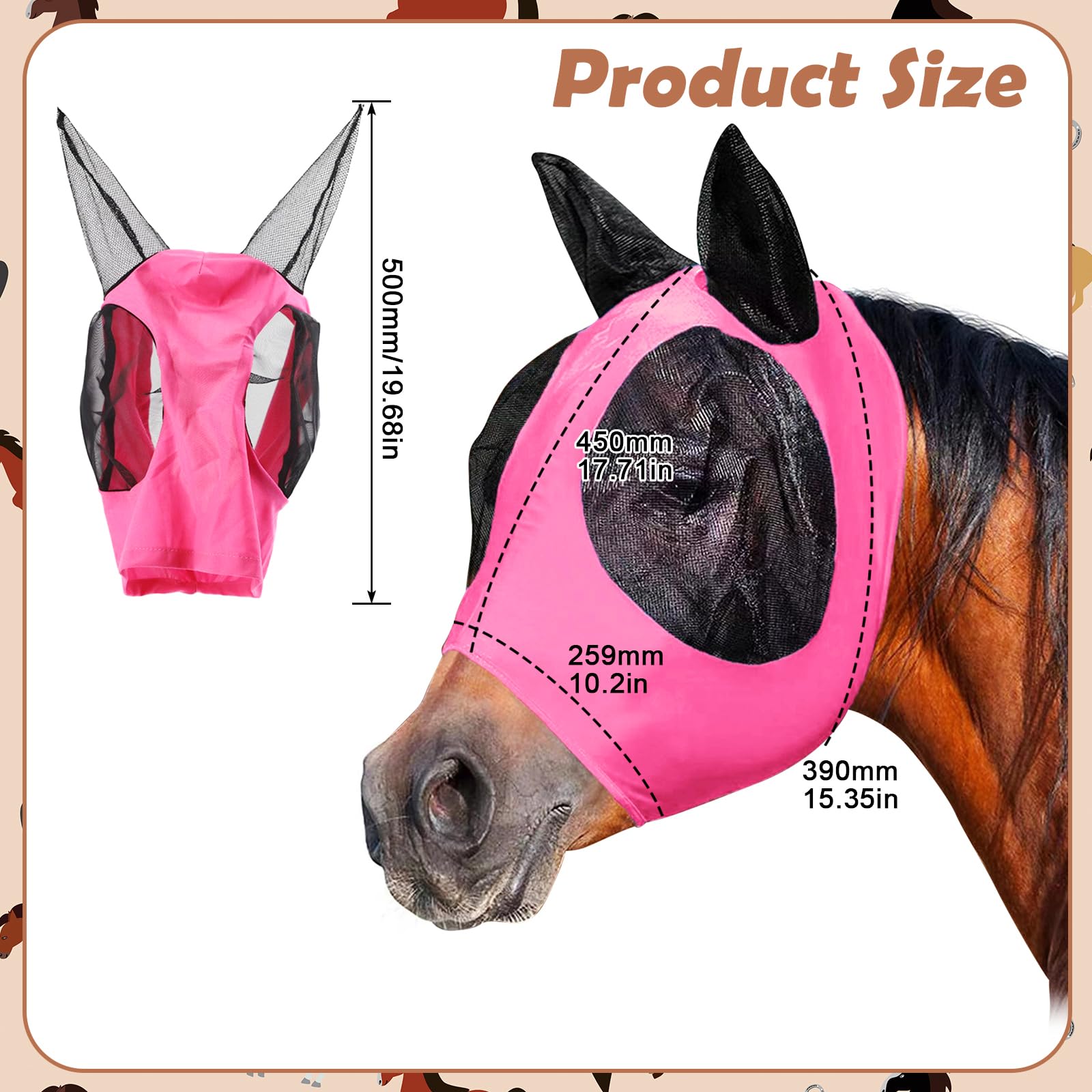Máscara de mosca para caballos, cabestro con protección UV, gorro transpirable, shetty con orejas