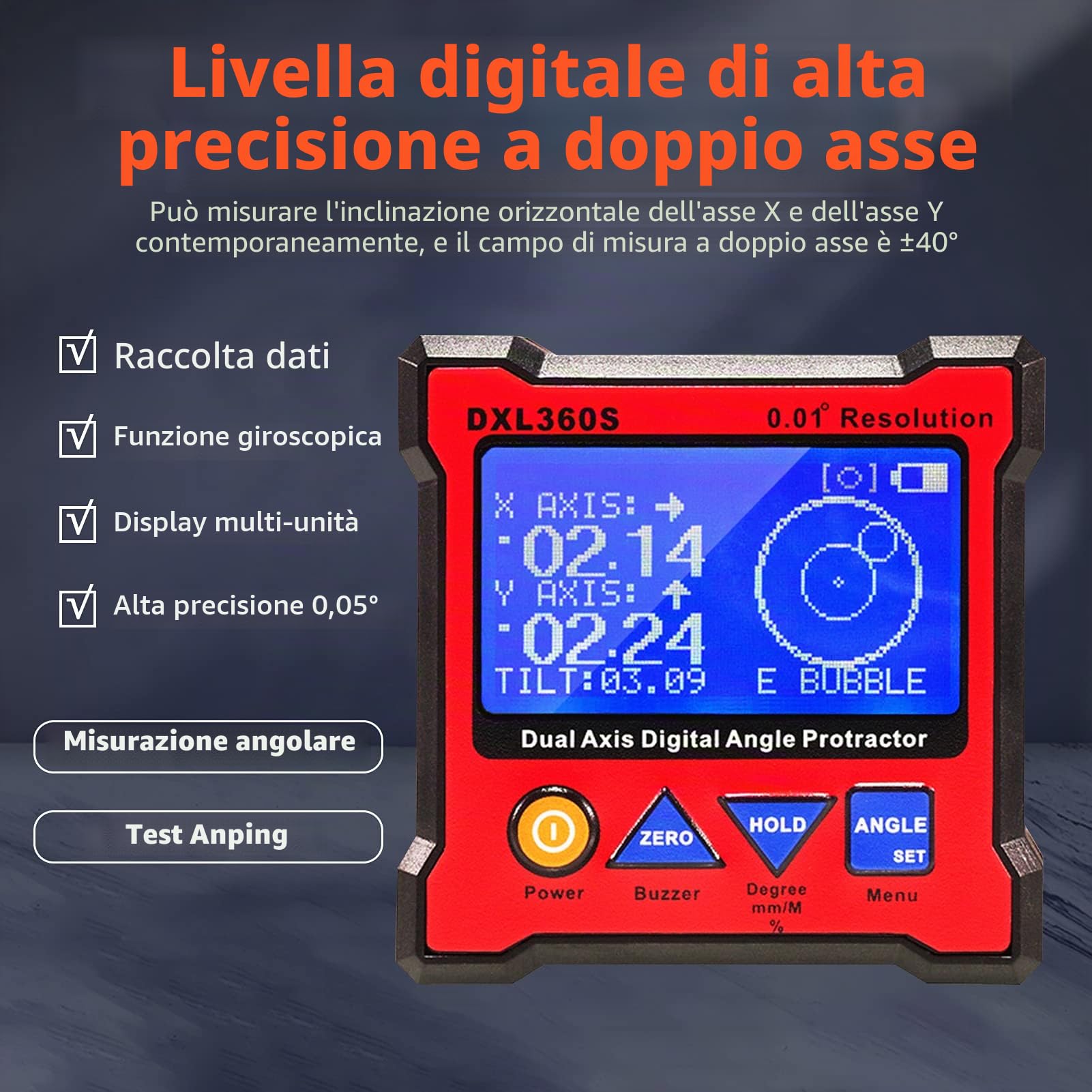 Scatola di livello digitale, inclinometro goniometro a doppio Livella a bolla digitale a doppio asse Misuratore di elettronico per la lavorazione del legno, l'edilizia e l'industria automobilistica