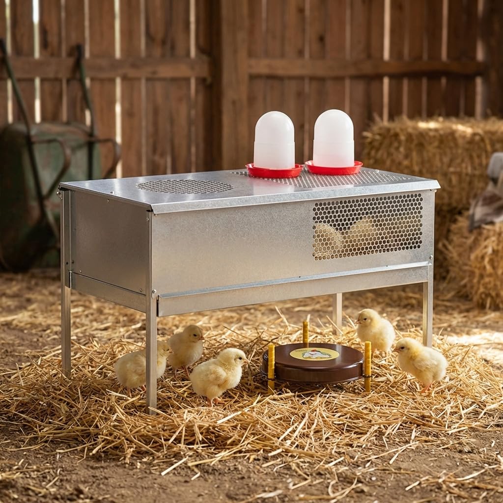 Pack éleveur poussins + mangeoire et abreuvoir + chauffage, 100 x 49 x 60 cm