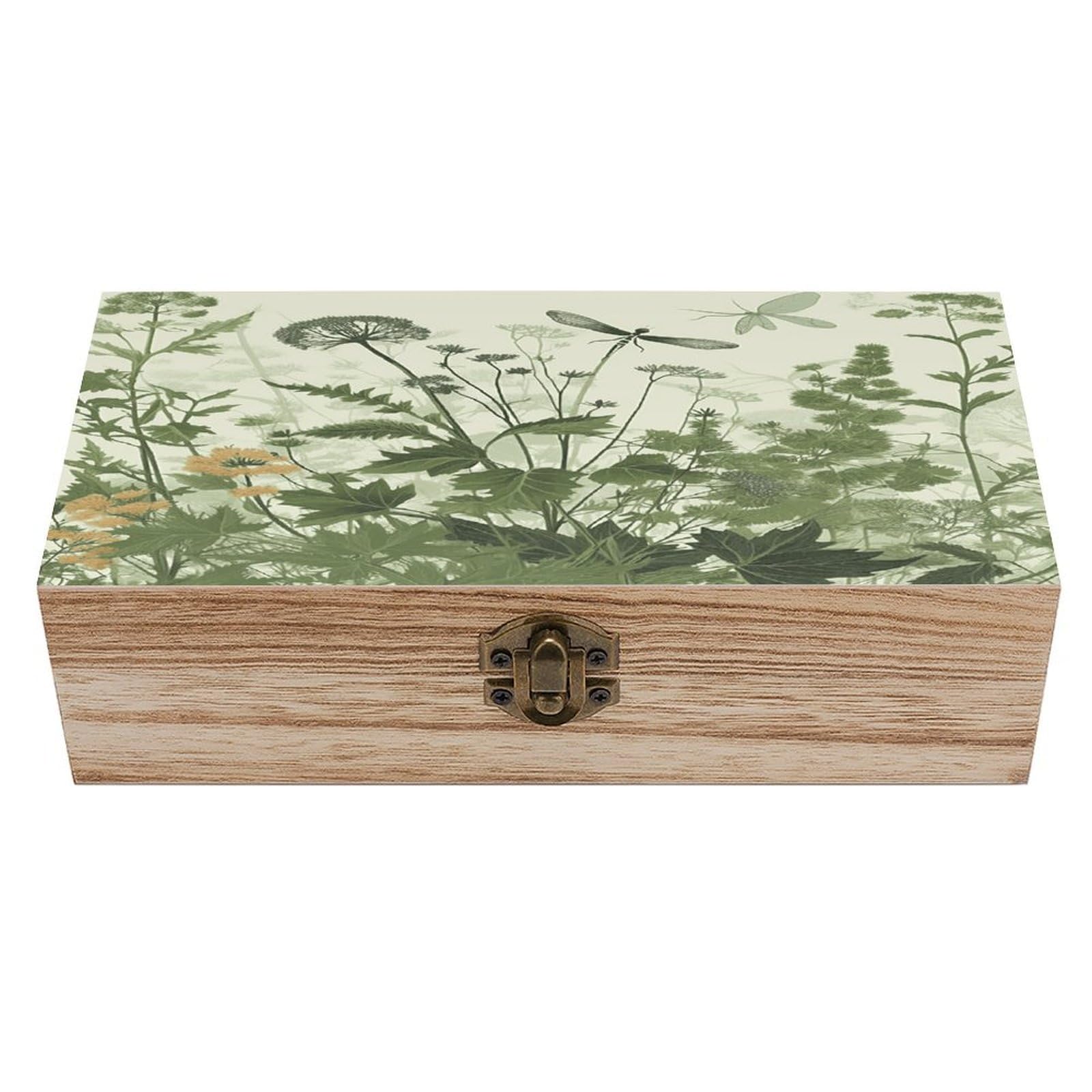 VstaDank Foliage And Herbs with Dragonflies Winged Wooden Storage Box Decorative Jewelry Case with Lids Exquisite Wood Box Letters Gifts Acacia Wood Boxes Fashion Wooden Keepsake Boxes for Men Women