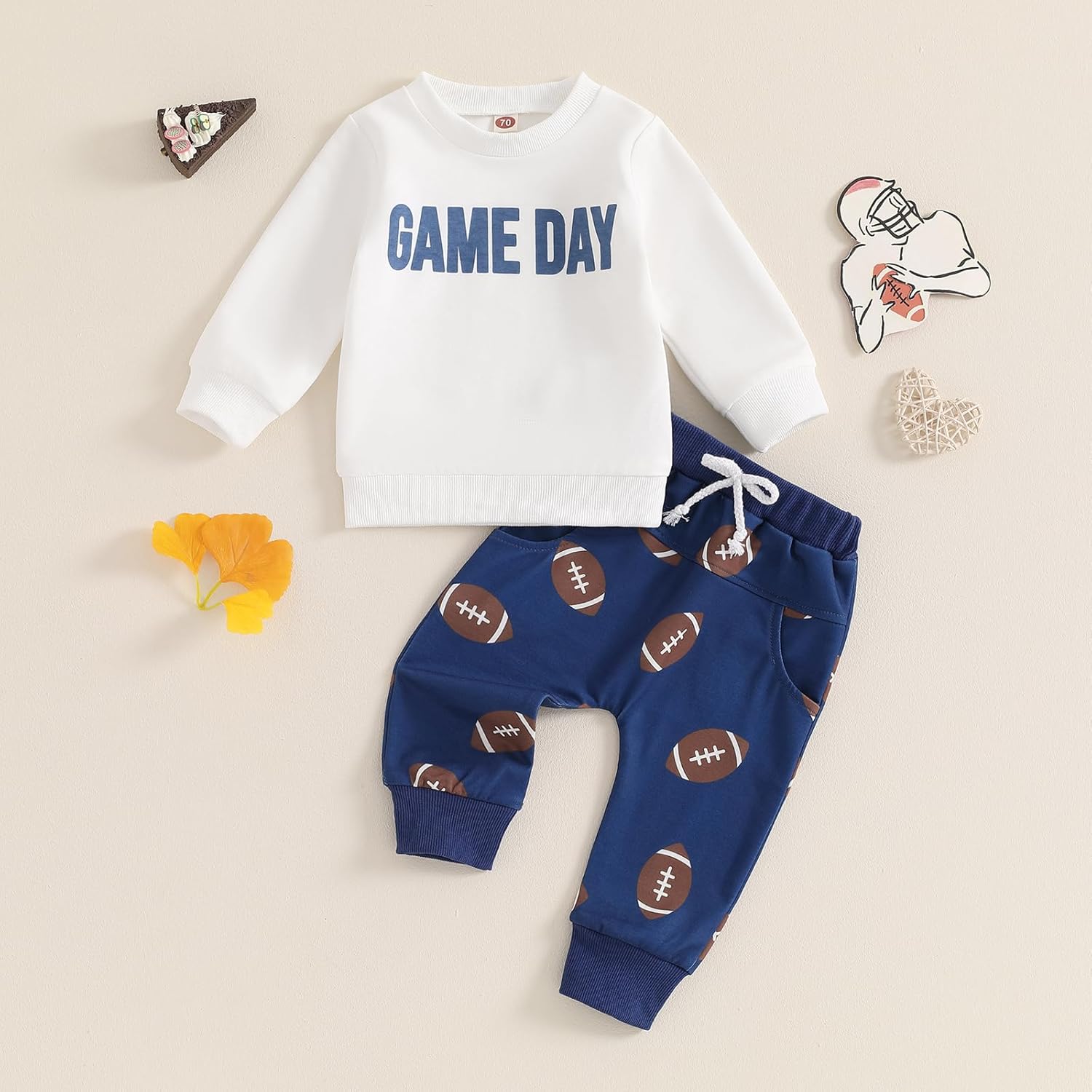 Toddler Baby Boy Girl Football Outfit Long Sleeve Sweatshirt Jogger Pants Rugby Game Day Infant Fall Winter Clothes 6-12 Months White&blue image 8 of 8 B0DG2M8R4K