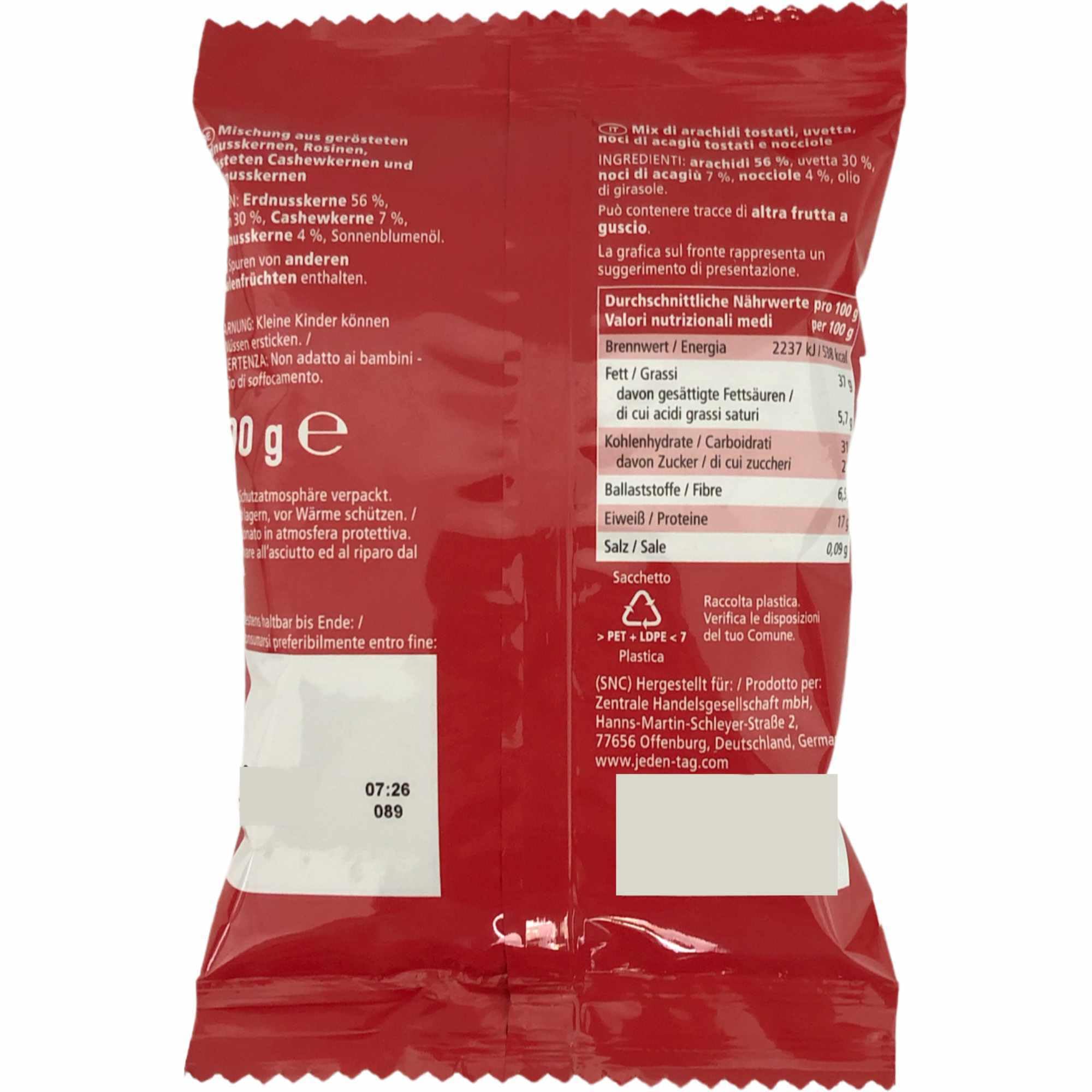 Jeden Tag Studentenfutter mit Rosinen 30er Pack (30x200g Packung) + usy Block