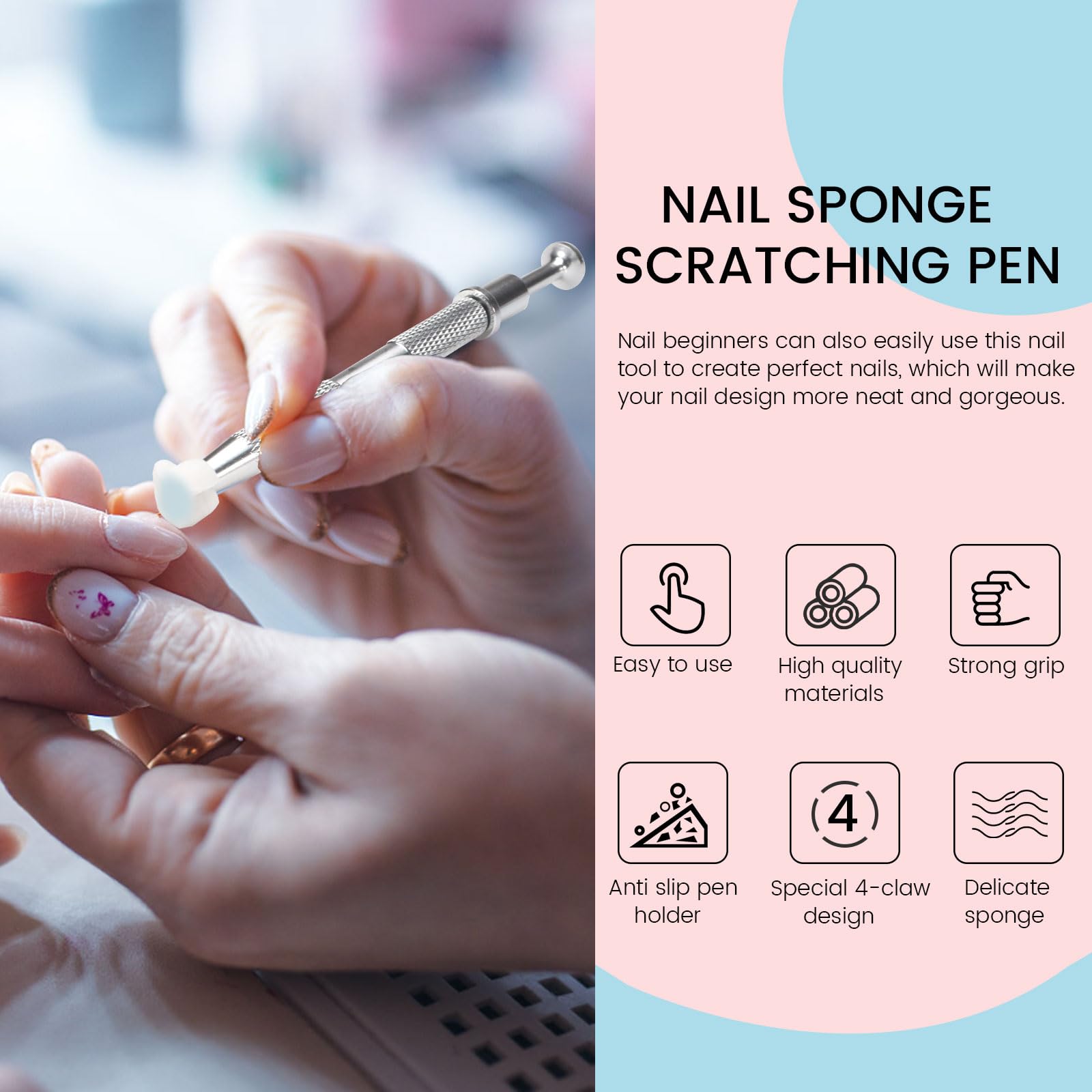 100 Pcs Nail Sponges for Ombre with Silver Metal Claw Grabber, Professional Soft Ombre Sponge Brush, Mini Square Nail Art Sponge Tool Supplies Accessories - Image 4
