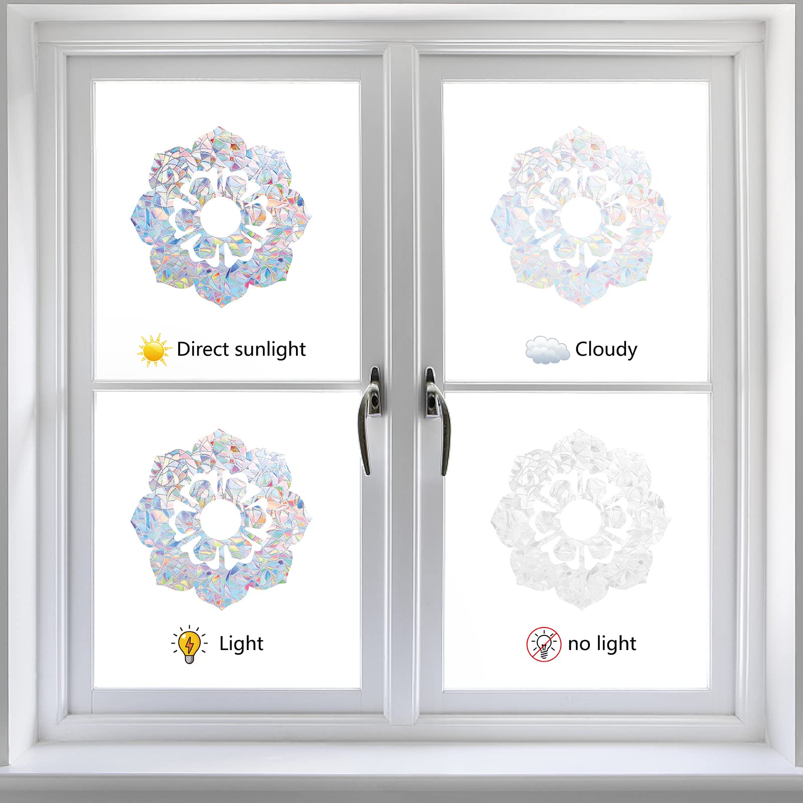 NQEUEPN Lot De 24 Autocollants De Fenêtre Mandala Anti-collision Pour Fenêtre D'oiseau, Prismatique, Arc-en-ciel, Statique, Avertissement, Porte, Décoration D'intérieur