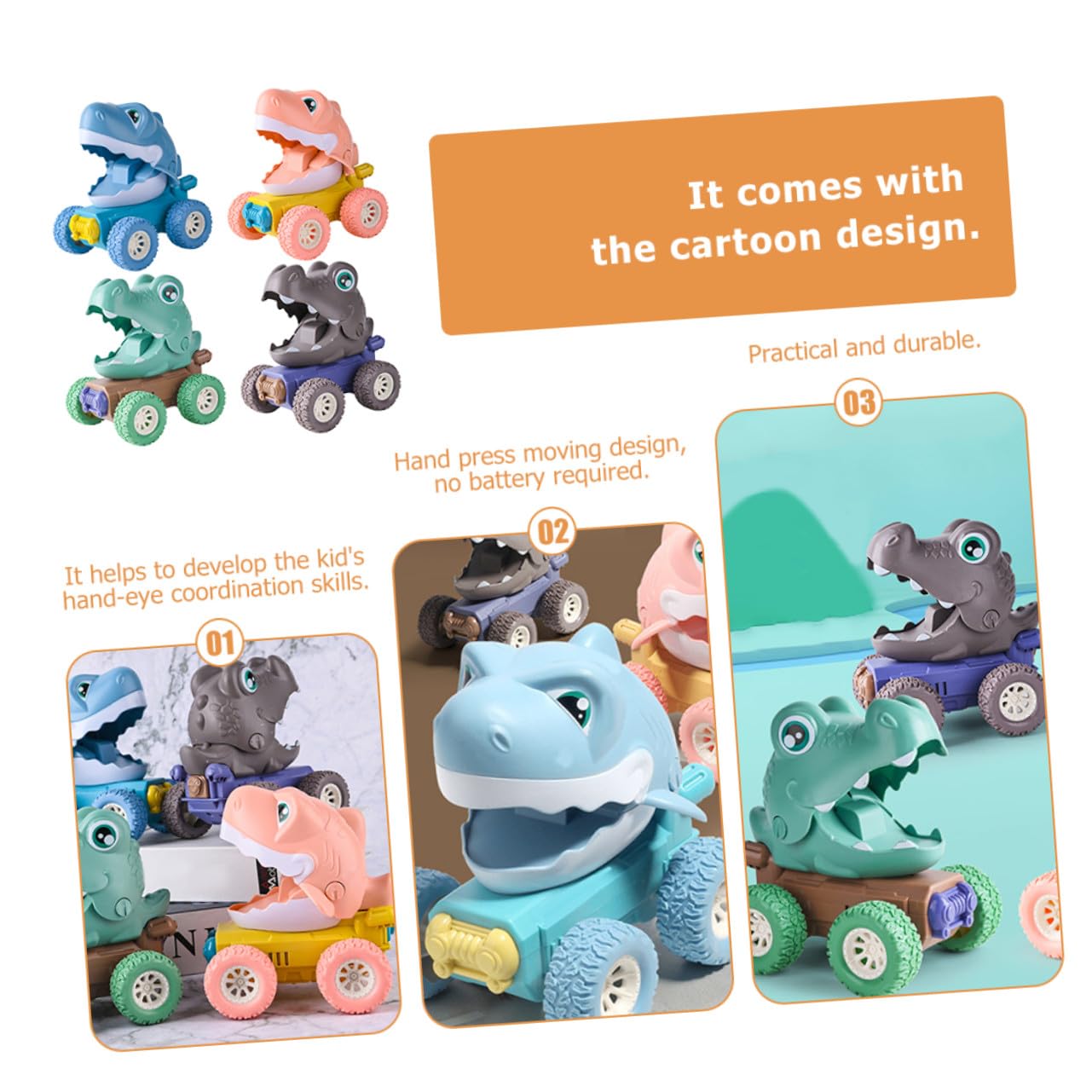 NOLITOY 4piezas Modelo de Vehículo Todoterreno de Dinosaurio para Juguete de Coche de Dinosaurio Efecto de Inercia Adecuado para Coleccionar y Jugar Casa