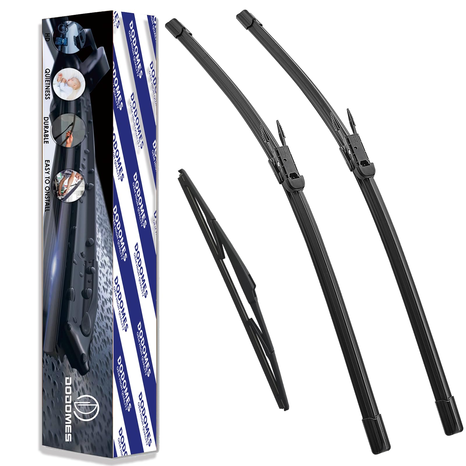 DODOMES 28" + 28" Windshield Wipers with 12" Rear Wiper Blade Replacement for Ford Focus 2012 2013 2014 2015 2016 2017 2018 Original Factory OEM Quality (Pack of 3)