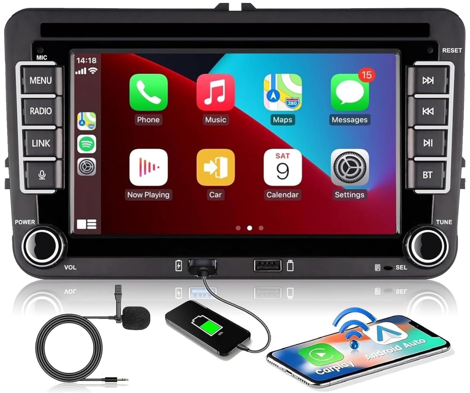 VW Auto radio of Golf 5 6 Doppio Din compatibile con CarPlay wireless/Android Auto per VW Polo Passat Caddy EOS T5 Touran con 7 Pollici IPS Mirror Link Bluetooth/FM/AM/USB/EQ/SWC