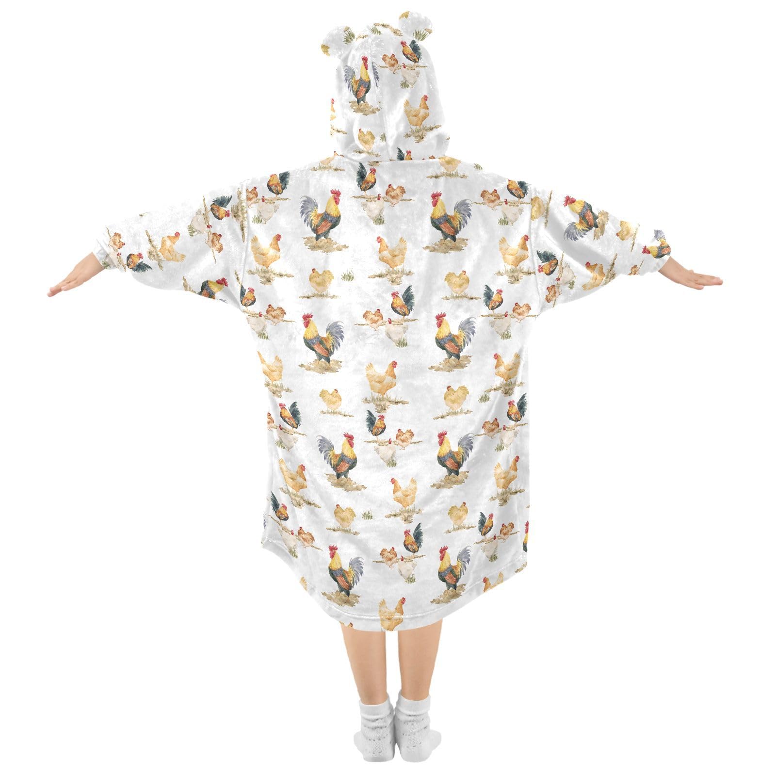 Sletend Chickens Rooster Wearable Blankets for Kids,Hoodie Blankets Sweatshirt Super Soft Warm Cozy Oversized Blanket Hoodie with Pocket,Small