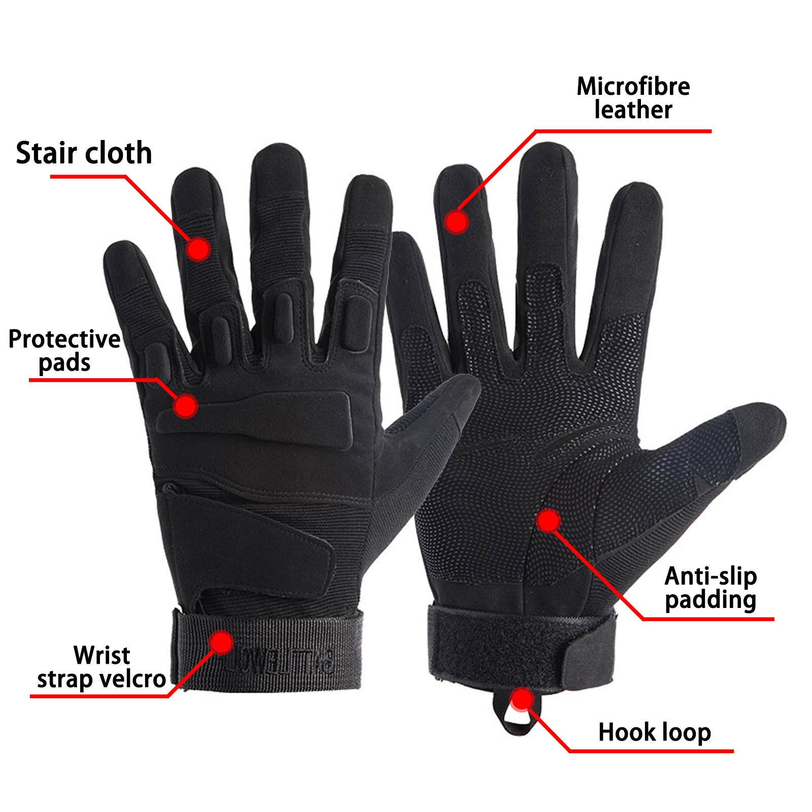 Guantes Militares tácticos para los Hombres, Dedo Completo Duro nudillo Guantes para la Caza de la Motocicleta Airsoft Paintball Protección de los Deportes de Trabajo Pesado,Negro,XL