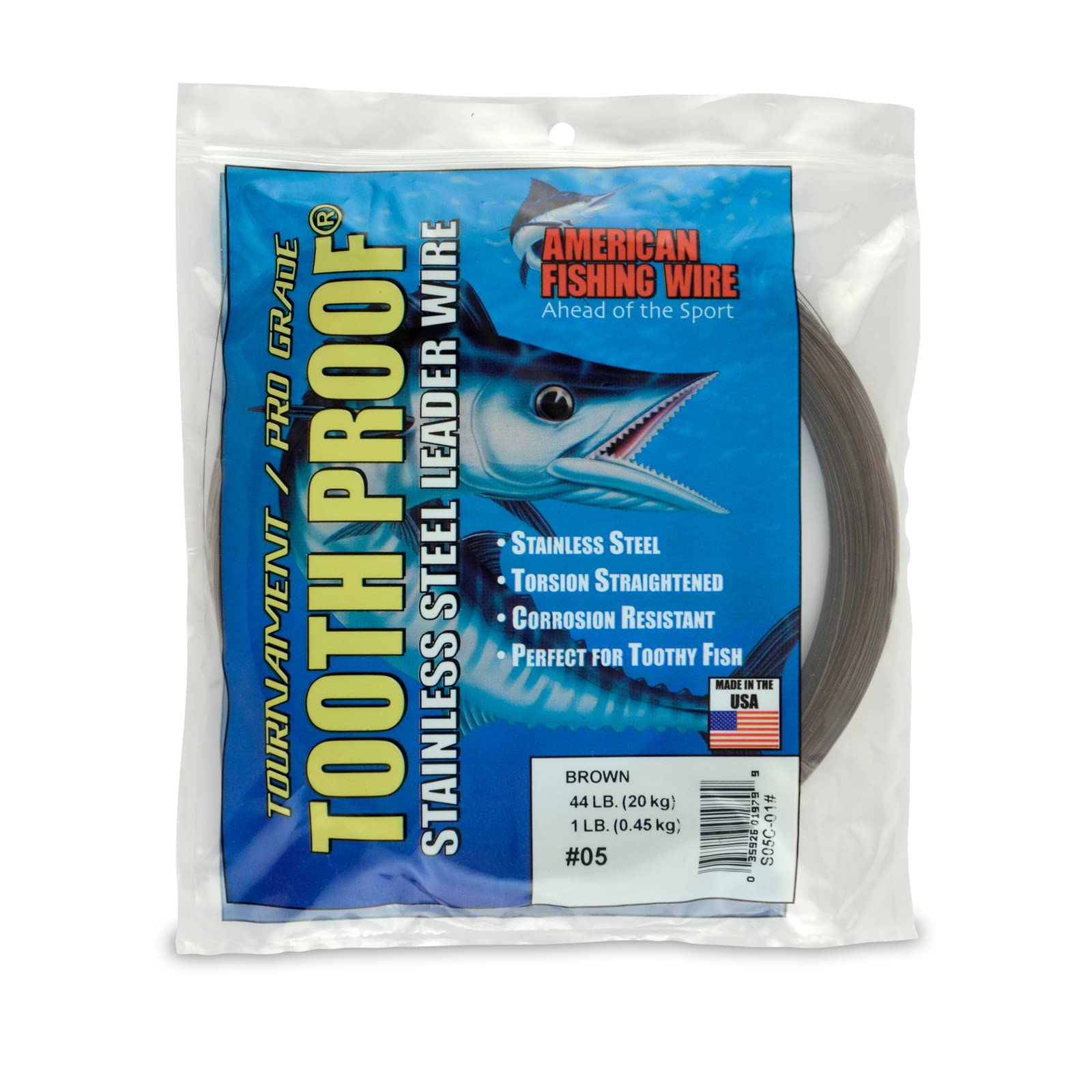AFW Tooth Proof Stainless Steel Single Strand Hard Leader Wire - Bright and Camo for Shark, Barracuda, King Mackerel, Wahoo, Snook Bite Protection for