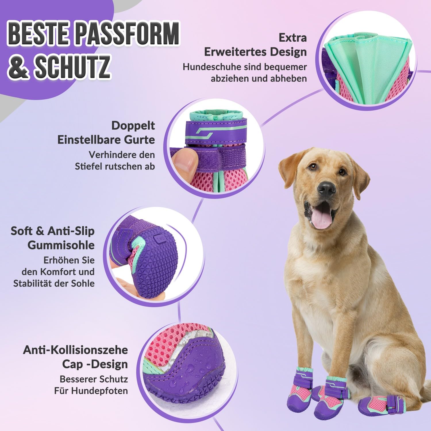 SlowTon Hundeschuhe Pfotenschutz, 4 Stück atmungsaktive Hunde Schuhe Outdoor mit Rutschfester Sohle, verstellbarem reflektierendem Klettverschluss Hundestiefel für kleine, mittlere und große Hunde