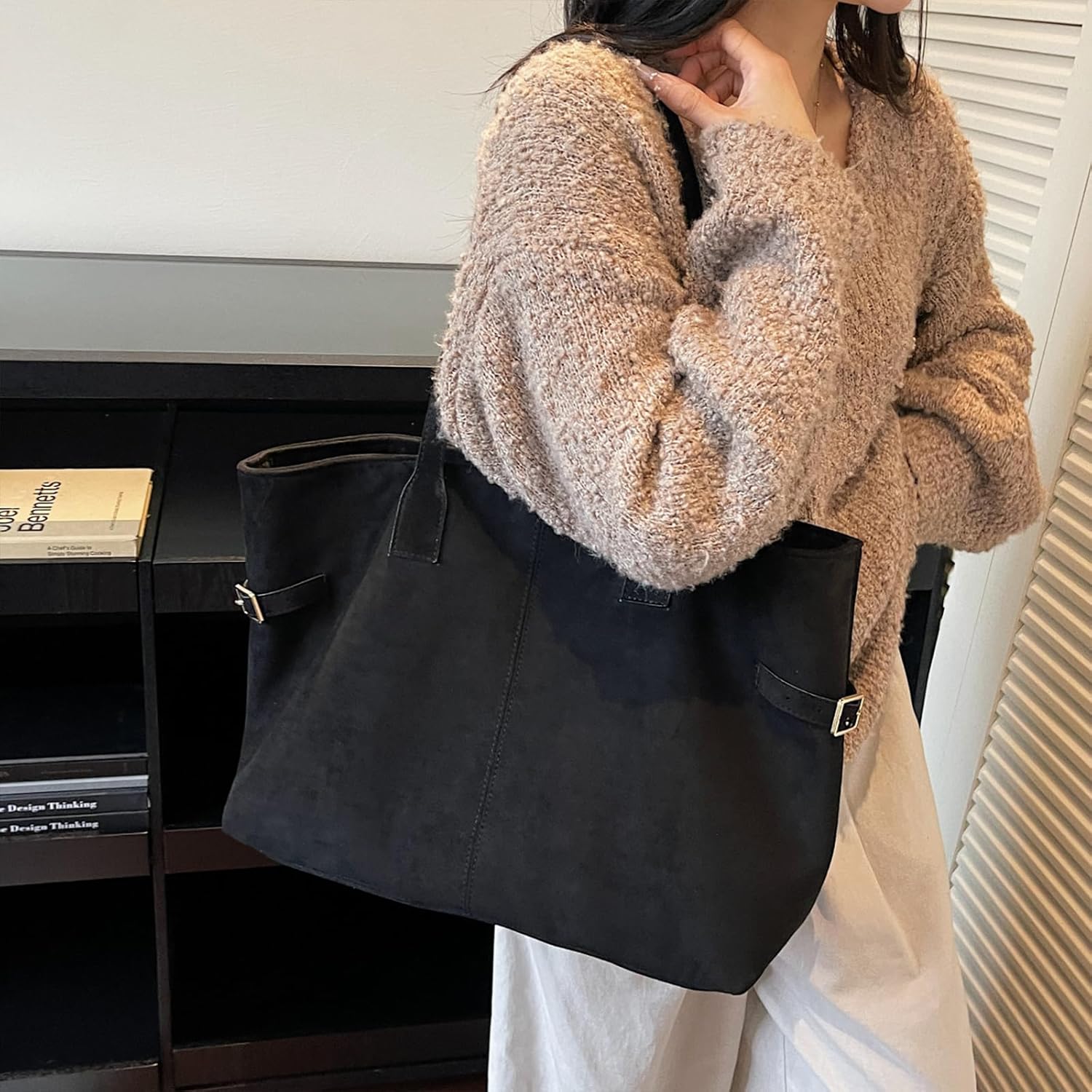 Suede Purse Fall Large Suede Tote Bag for Women Vintage Shoulder Handbag - Image 2