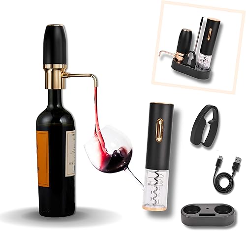 Miniatura 7 de Sip &amp; Shimmer Aireador de vino eléctrico, aireador de vino moderno, dispensador de vino eléctrico, vertedor de vino dorado, bomba de vino, vertedor