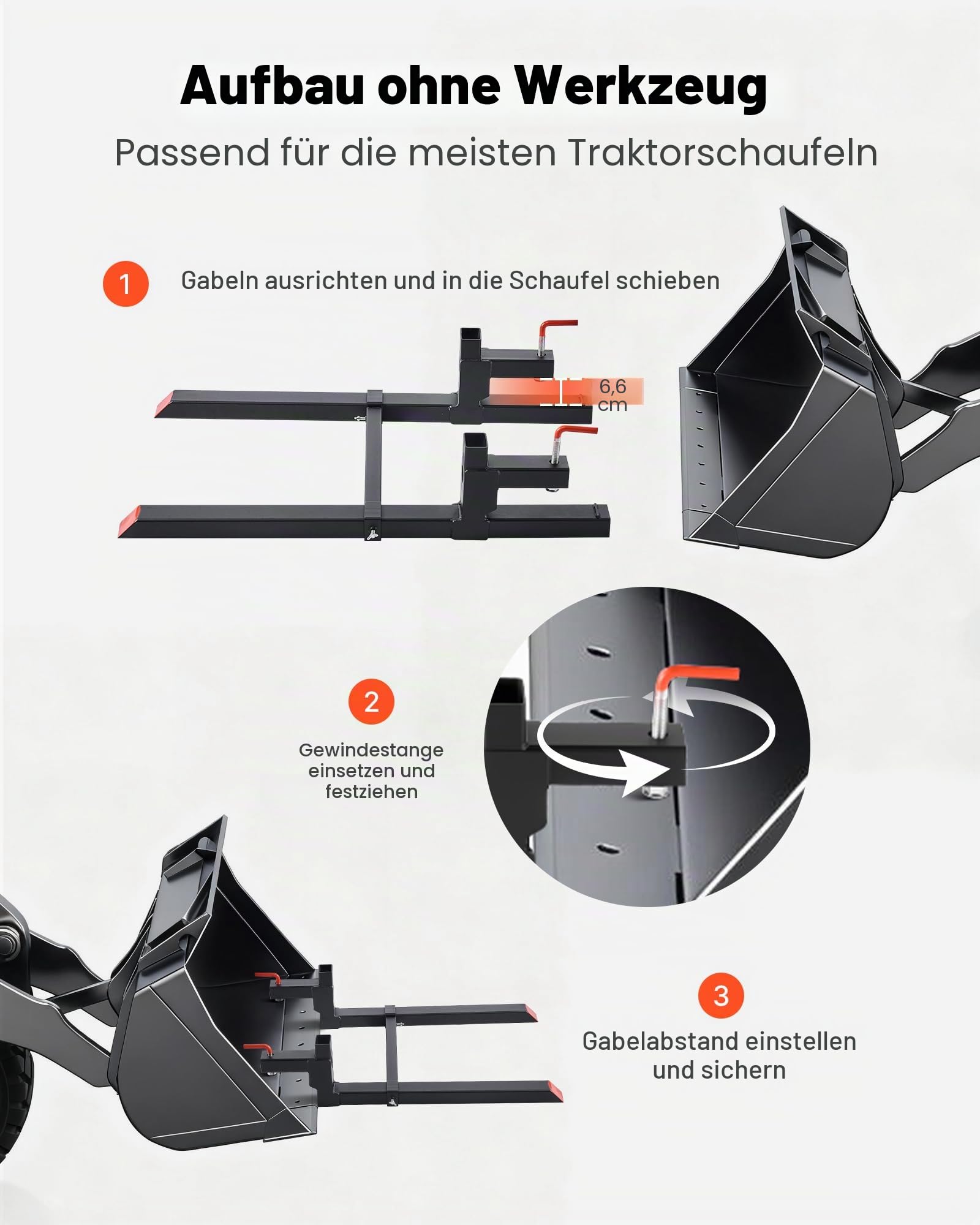 VEVOR Palettengabeln 907 kg, Gabelträger zum Anklemmen, 1090 mm Gesamtlänge, Gabelzinken mit verstellbarer Stabilisatorstange für Traktoranbaugeräte, Ladeschaufel und Kompaktlader, Schwarz