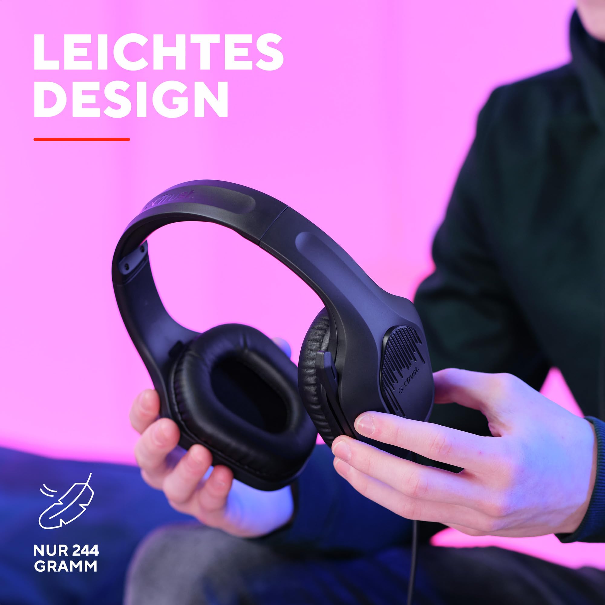 Trust Gaming GXT 418 Rayne Leichtes Gaming Headset für PC Xbox PS4 PS5 Switch Mobile, 50-mm-Treiber, 2-m-Kabel, 3,5-mm-Audioanschluss, Over-Ear Kopfhörer mit Kabel, Schwarz