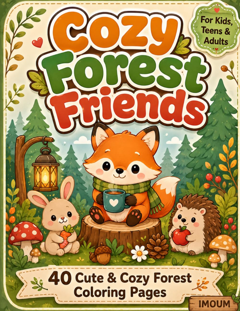 Cozy Forest Friends Coloring Book: 40 Cute & Cozy Forest Coloring Pages