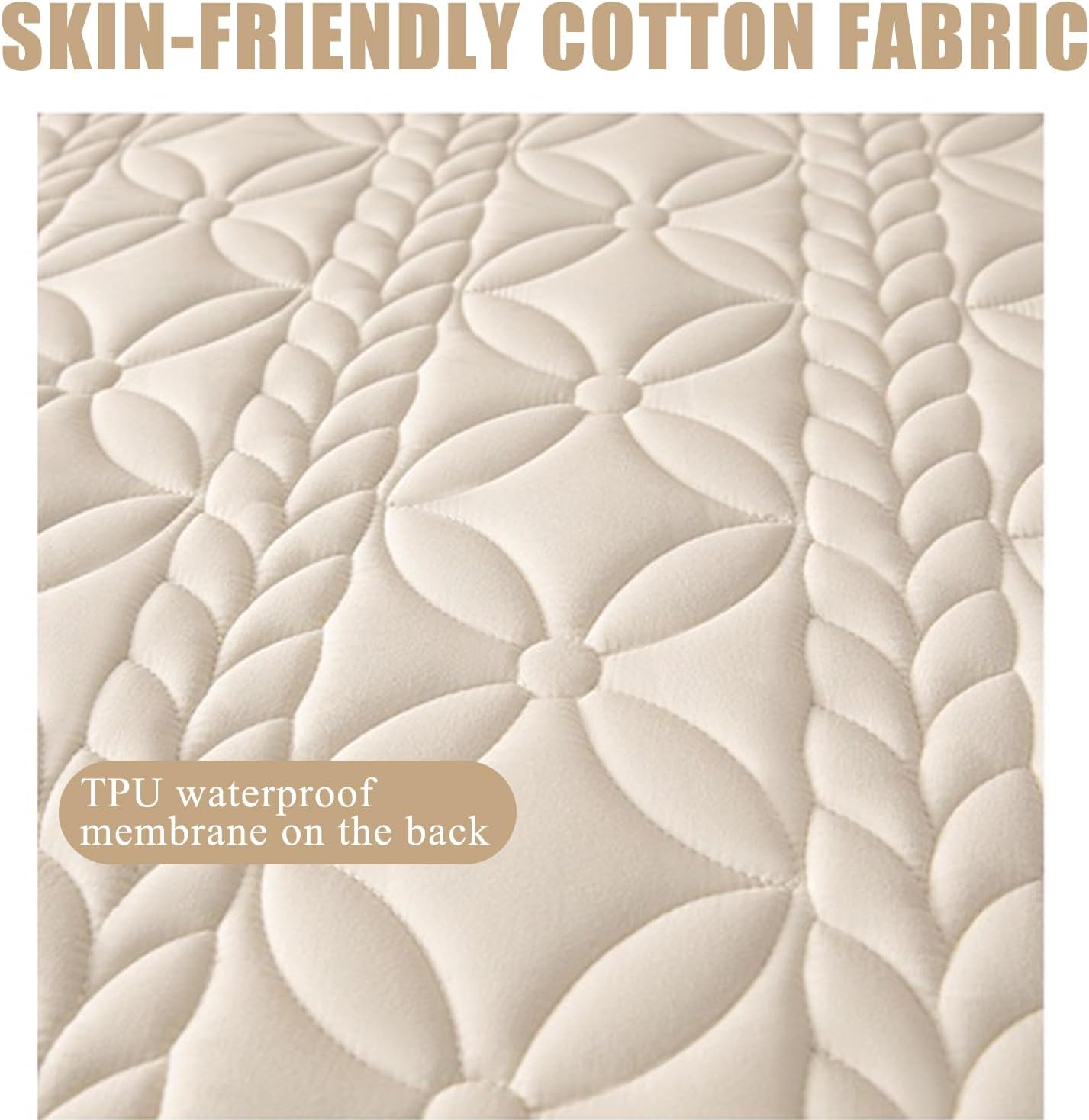 Queen Size Waterproof Mattress Protector Pad Bed Cover 360° Wrap Breathable Full Twin Mattress Cover Dirt-Proof Skin Friendly Fitted Sheet Washable Bedroom Dormitory,Beige,100x200cm(Twin)