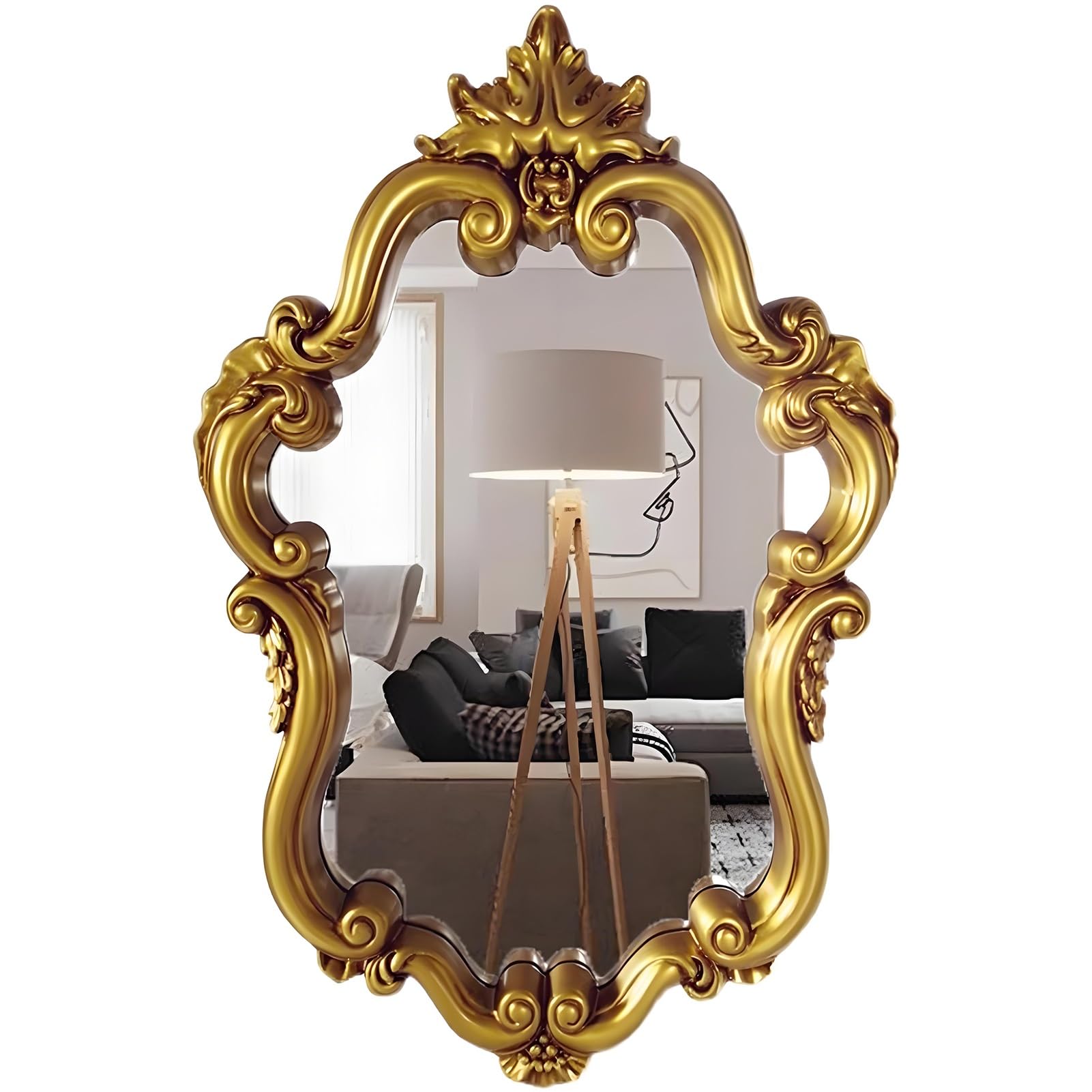 Barokowe Francuskie Zabytkowe Dekoracyjne Lustro Ścienne, Duże Nieregularne Lustro Łazienkowe do Slaapkamer Woonkamer Dressoir(Gold)
