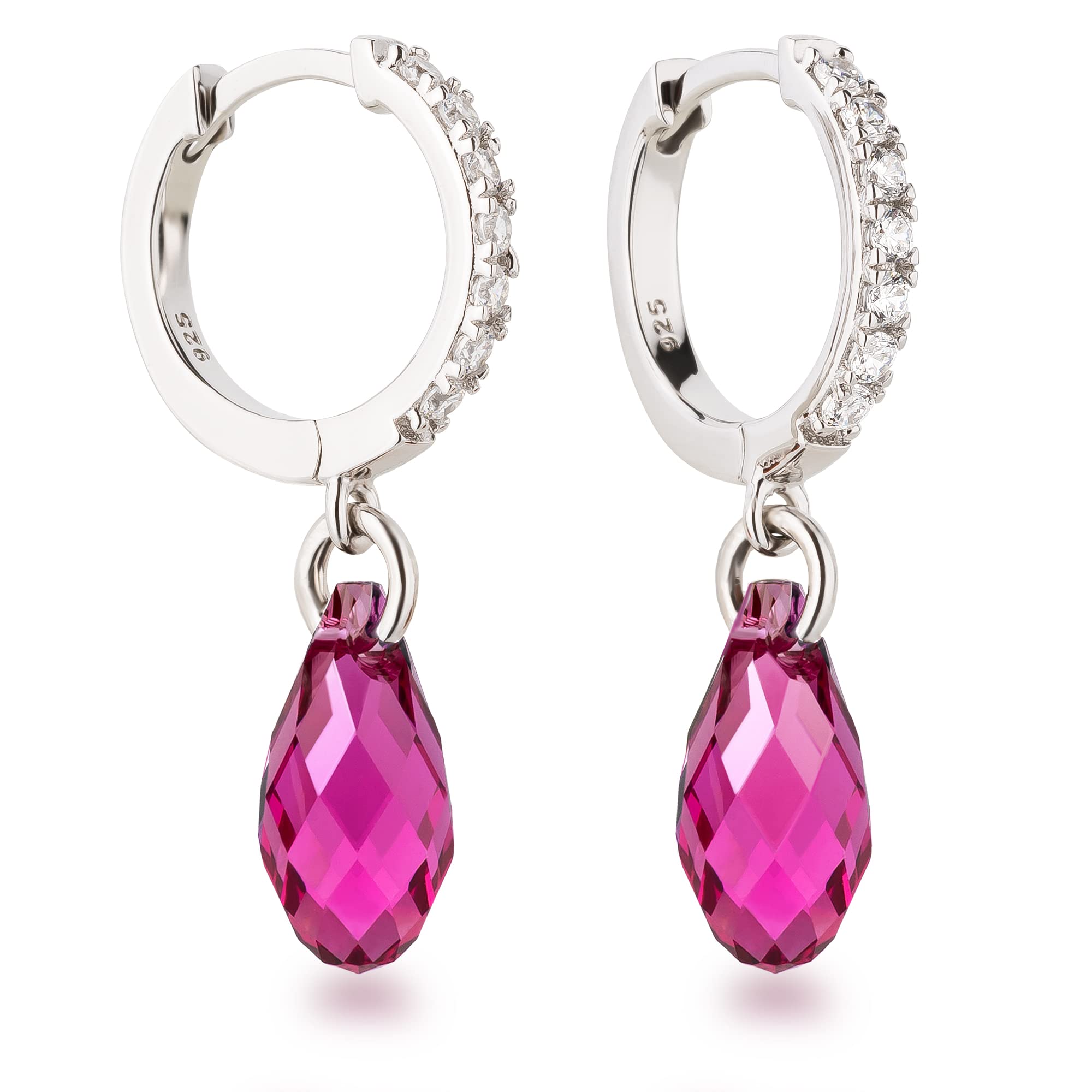Schöner-SD Orecchini a cerchio con goccia di cristallo in argento 925, Vetro